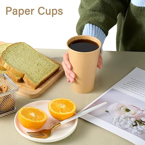 Miniatura 6 de LITOPAK Paquete de 100 tazas de café de papel kraft de 16 onzas para agua, jugo y té, tazas de café caliente desechables para el hogar, restaurante,