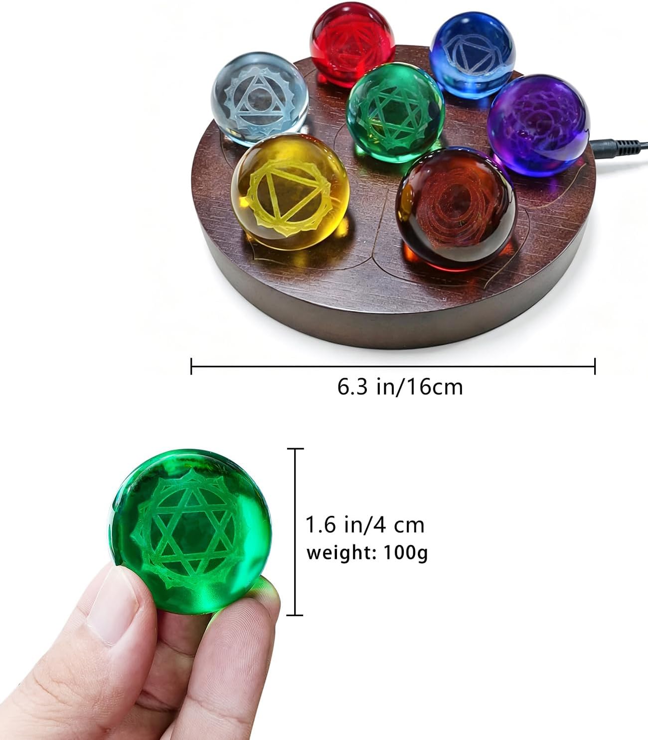 7 Chakra Crystal Spheres Set with LED Wooden Stand, Healing Crystals Ball for Meditation, Yoga, Night Light Decoration Gift