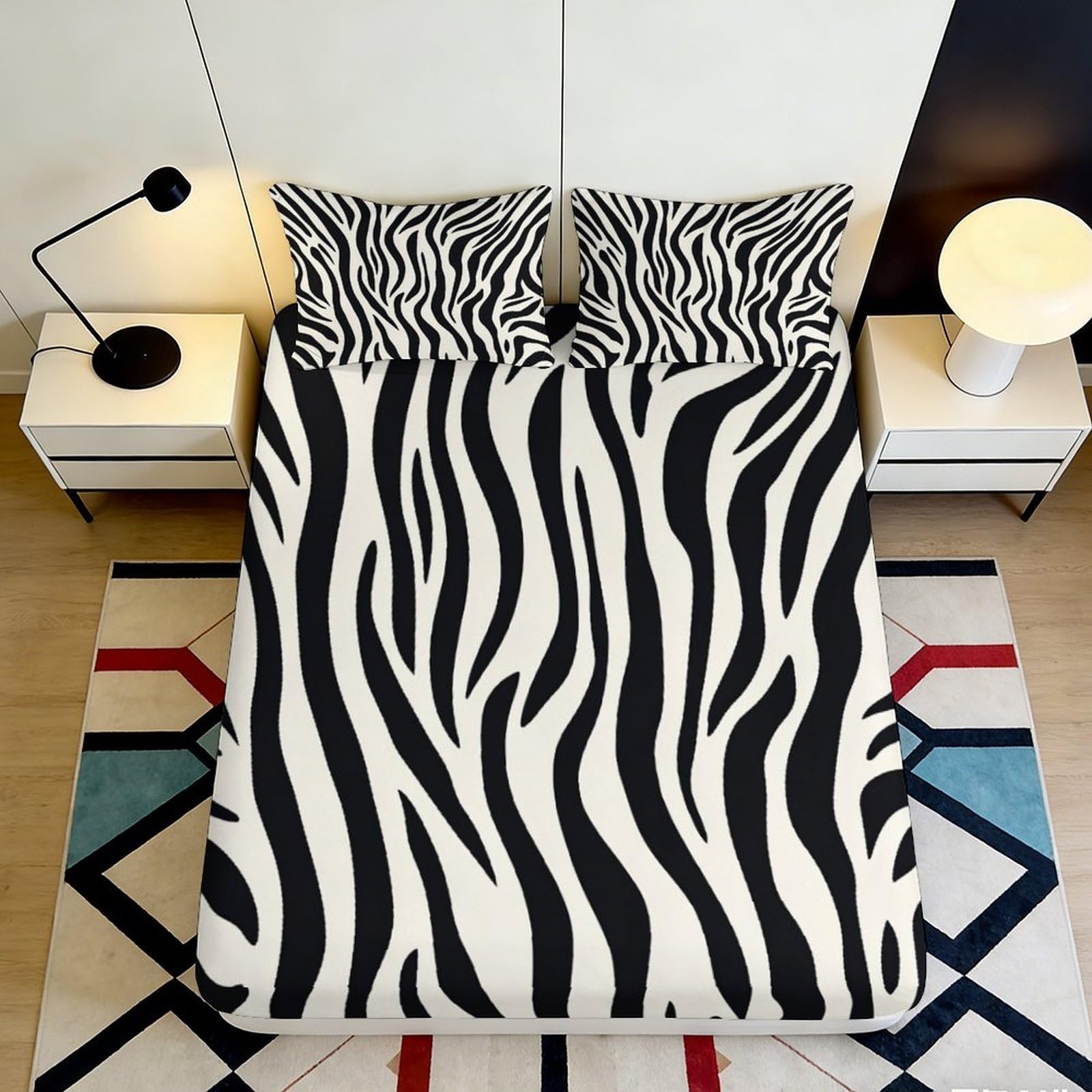3D Printed Zebra Stripes Fitted Sheet Microfiber Soft Decorative Wild Animal Bed Sheet for Bedroom Guest Room Protection 90x200x25cm