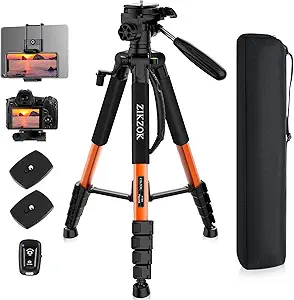 75inch Camera Tripod for ipad iPhone, Heavy Duty Aluminum Tripod with 360° Panoramic Ball Head,Compatible with Canon/Nikon/Sony DSLRs (Load 15 lbs for Travel/Live Streaming/Macro Shooting)