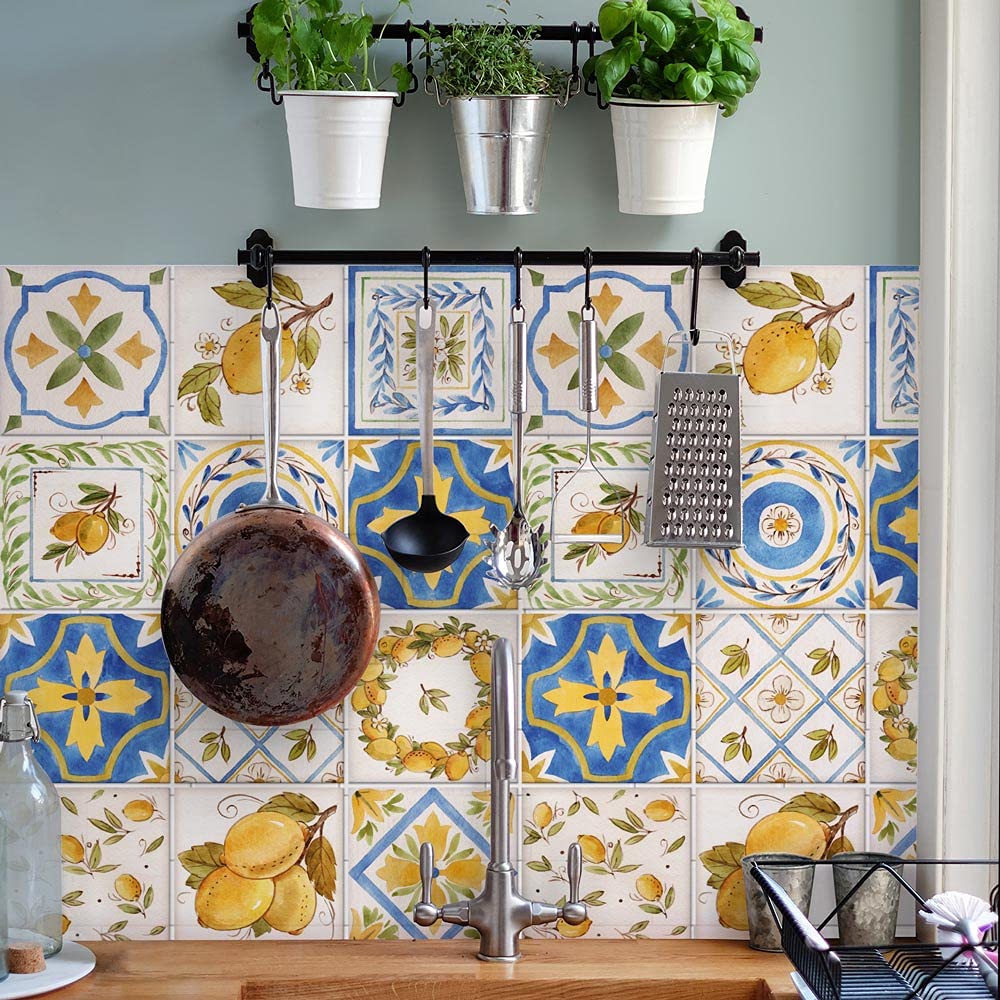 RE-COVERTILES - Adesivi per Piastrelle Bagno e Cucina 24 Pz 10x10 cm - PS00221 Decorazione murale in PVC impermeabile mattonelle mosaico stile cementine Azulejos