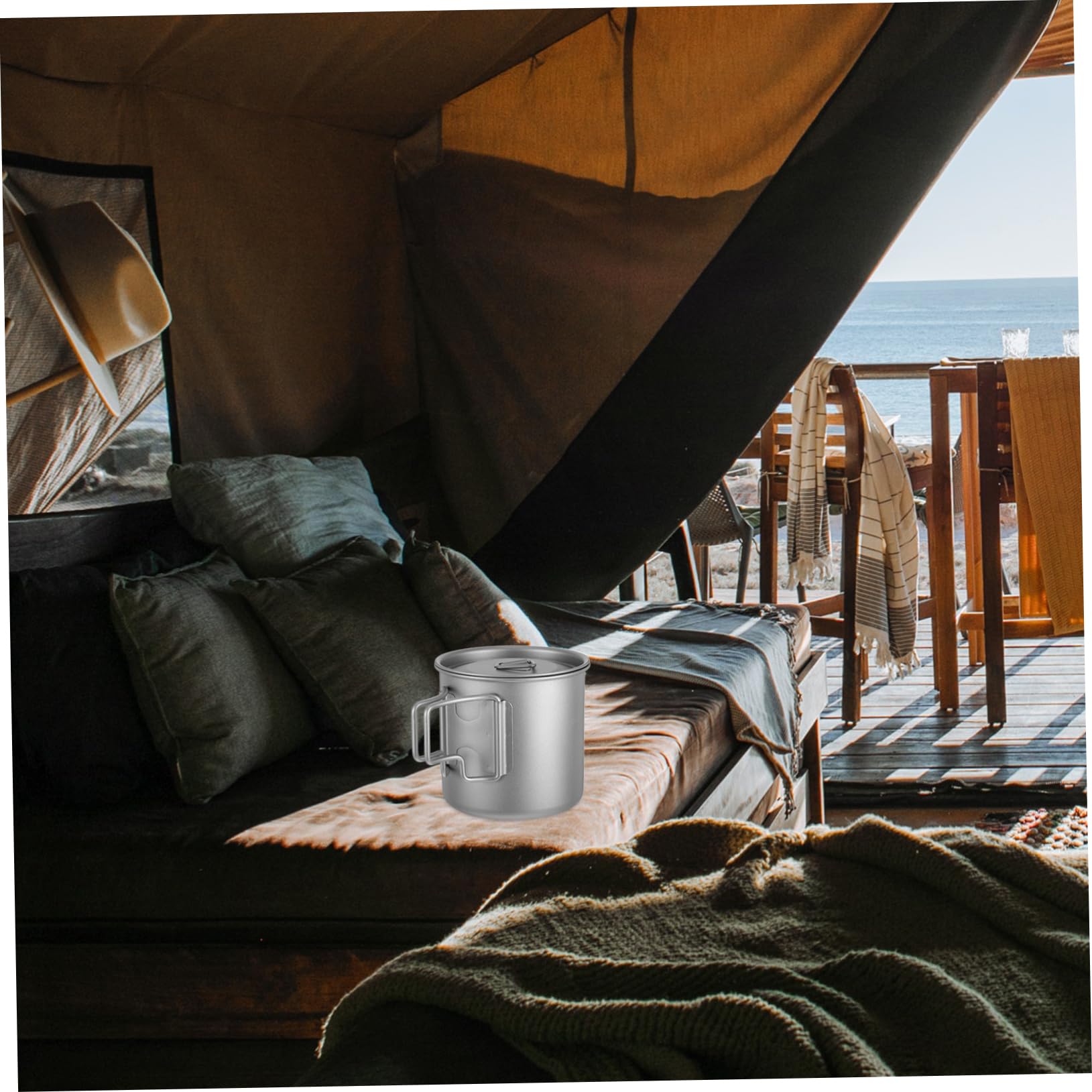 Taza De Té De Titanio Portátil Térmica Con Tapa y Asa Plegable Para Camping Senderismo y Picnics