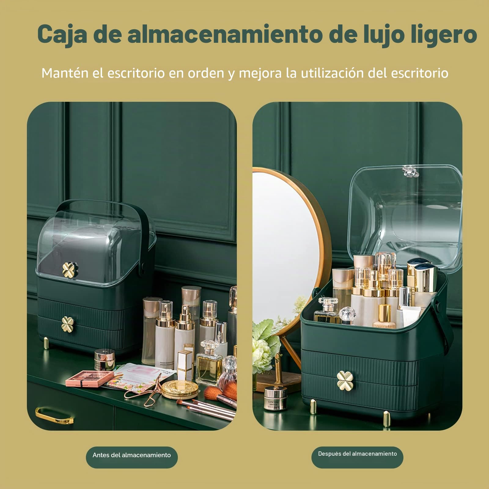 Galatée Organizador de Maquillaje, Cajas Almacenamiento, Multifunción para Cosméticos y Joyería, Lápices Labiales y Pinceles de Maquillaje (Verde)