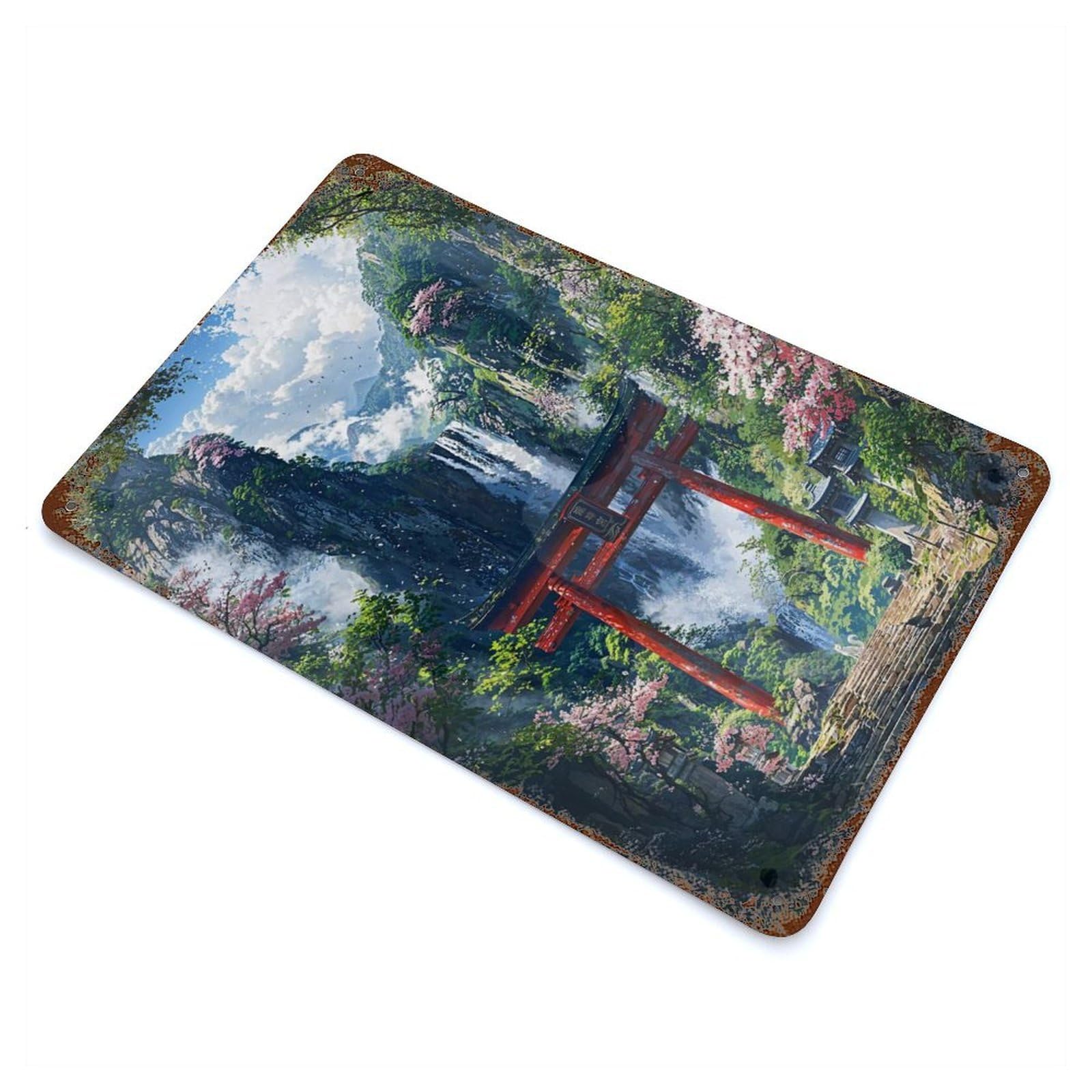 Sacred Falls of The Hidden Shrine Vintage Wall Sign 11.8"x7.9", Rust Effect Metal Decor for Basement, Hobby Room And Garage Decor