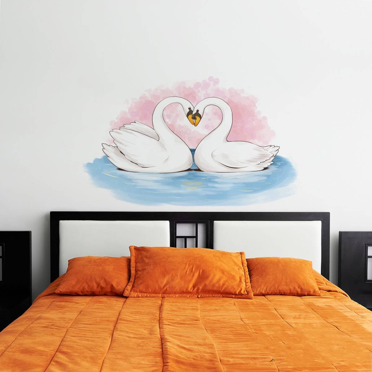 Rawpockets Decal Love Swans Medium Size Wall Sticker (Wall Coverage Area 55 CM X Width 90 CM)