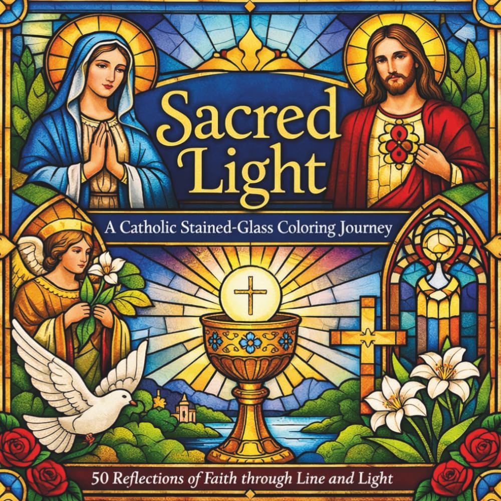 Sacred Light - A Catholic Stained-Glass Coloring Journey: 50 Reflections of Faith through Line and Light