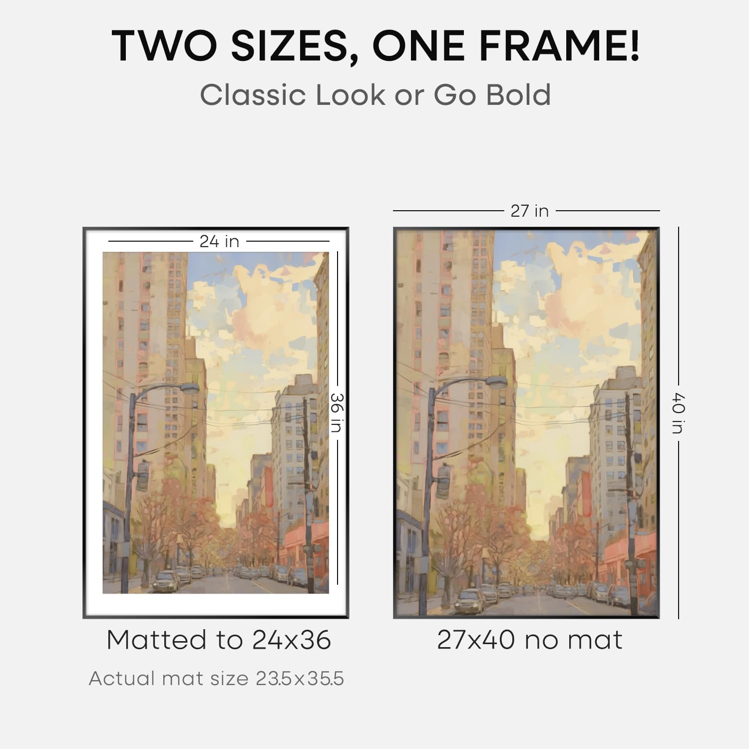 homeforia 27x40 inch poster frame black, high end metal 27 x 40 large movie picture frames with mat 24 by 36 in photo, 27x40 thin frame matted to 24x36, 40x27 frame, tempered glass, wall kit, set of 1