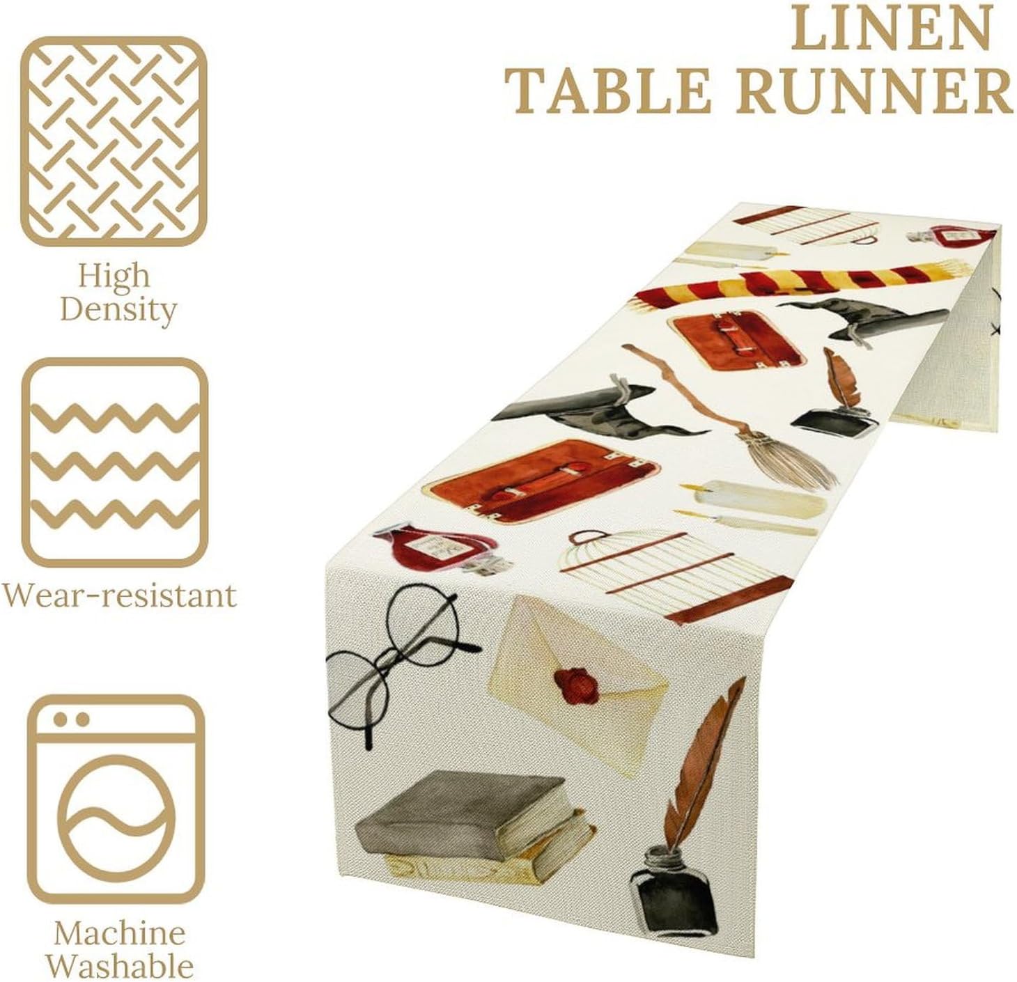 Witch Wizard Table Runner, Magical Halloween Theme Party Decoration for Home Living Room Kitchen Dining Room 13x36in - Image 4