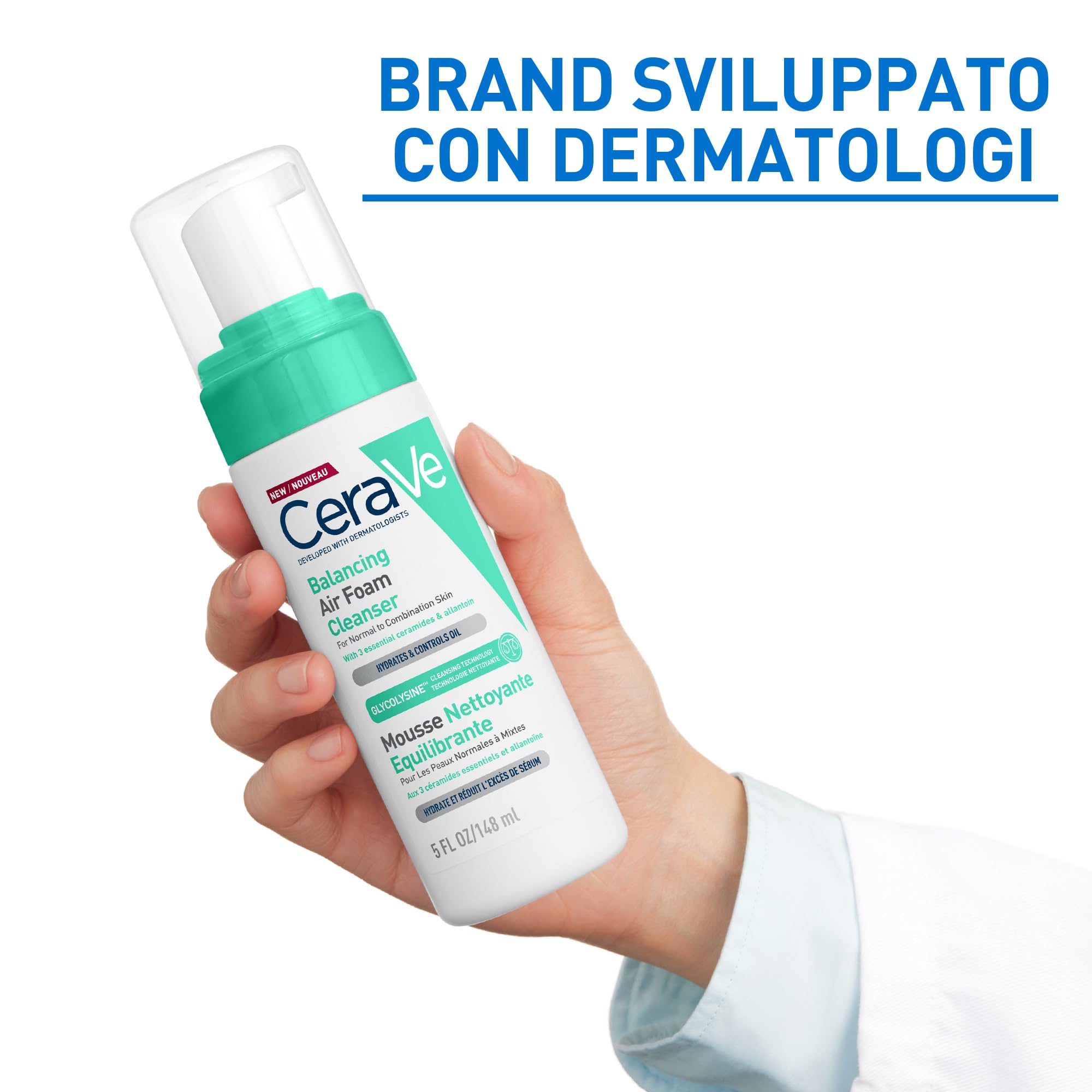 CeraVe Mousse Detergente Riequilibrante, Per Pelli da Normali e Miste, Pelle Idratata e Produzione del Sebo Ridotta, Con Tecnologia Glycolysine, 3 Ceramidi Essenziali e Allantoina, 148 ml