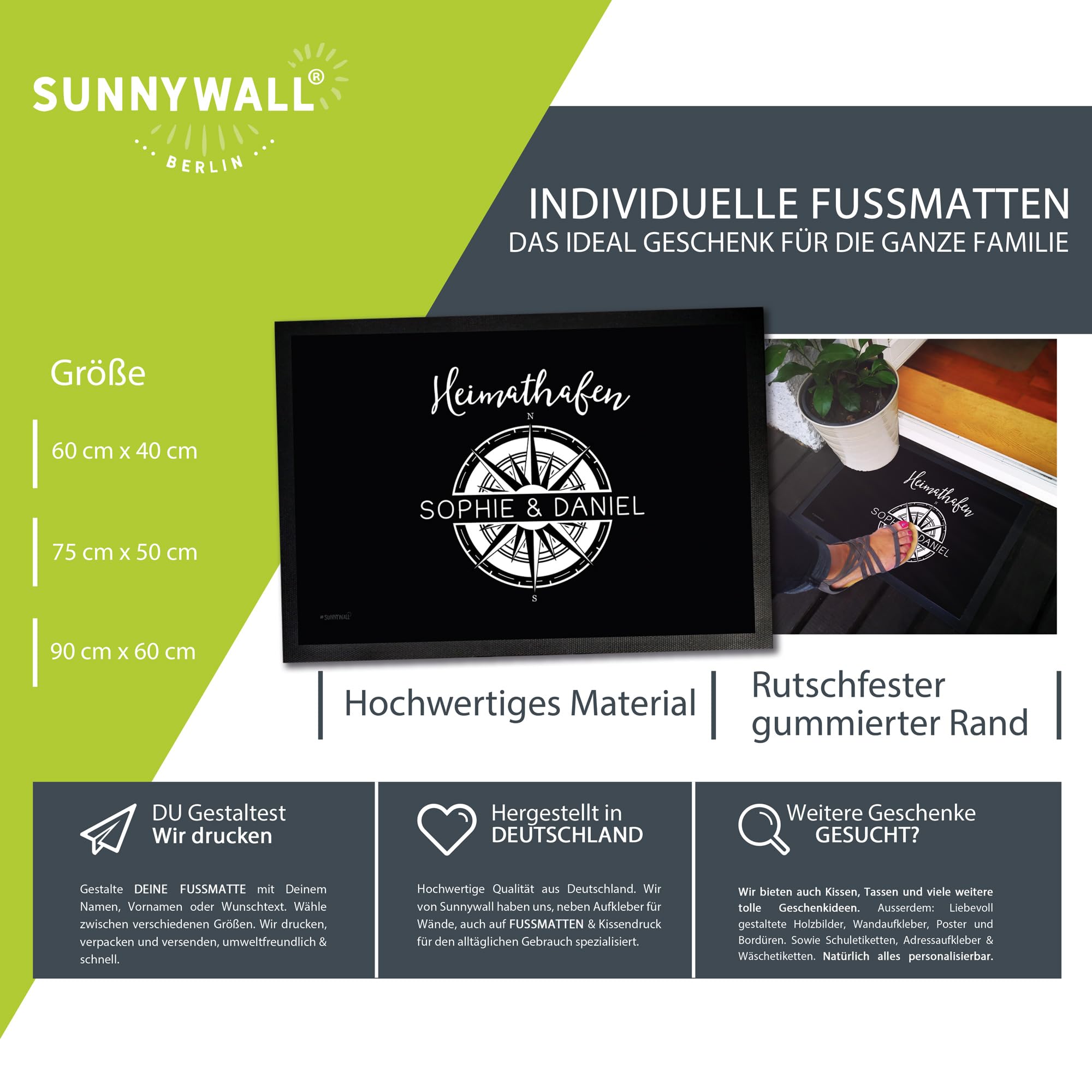 Fußmatte Türmatte personalisiert Heimathafen Familie Paare Wunschname Flur