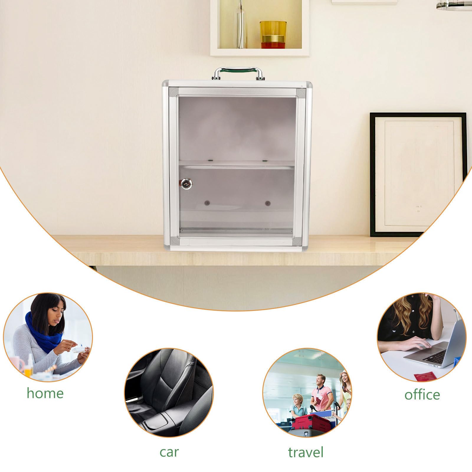Vaguelly Gabinete Botiquín Primeros Auxilios Montado Pared con Cerradura Caja Organizadora con Panel Transparente Diseño Multi Compartimentos para Almacenamiento Público y Doméstico