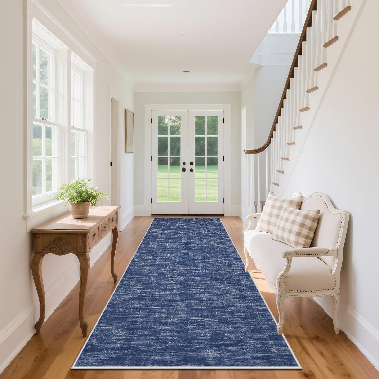Teppich Läufer Flur Waschbar rutschfest Kküche Teppiche Teppichläufer Flur Kurzflor Küchenläufer Bettvorleger für Waschküche Eingang Flur Küche Schlafzimmer Wohnzimmer 120 x 450 cm