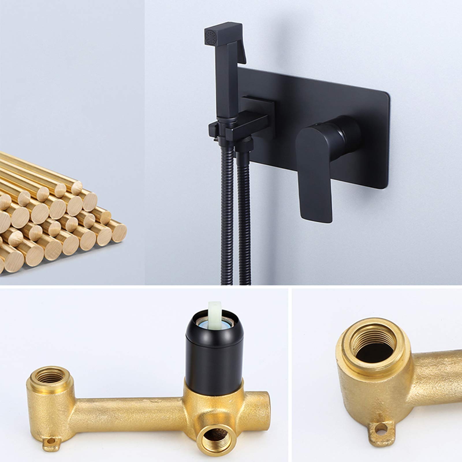 Zestaw Z Spryskiwaczem Do Pieluch Z Czarnego Materiału, Ręczny Bidet Z Ciepłą I Zimną Wodą, Zestaw Toaletowy, Pojedynczy Uchwyt, Mosiężny Spryskiwacz Do Toalety, Mon,Round