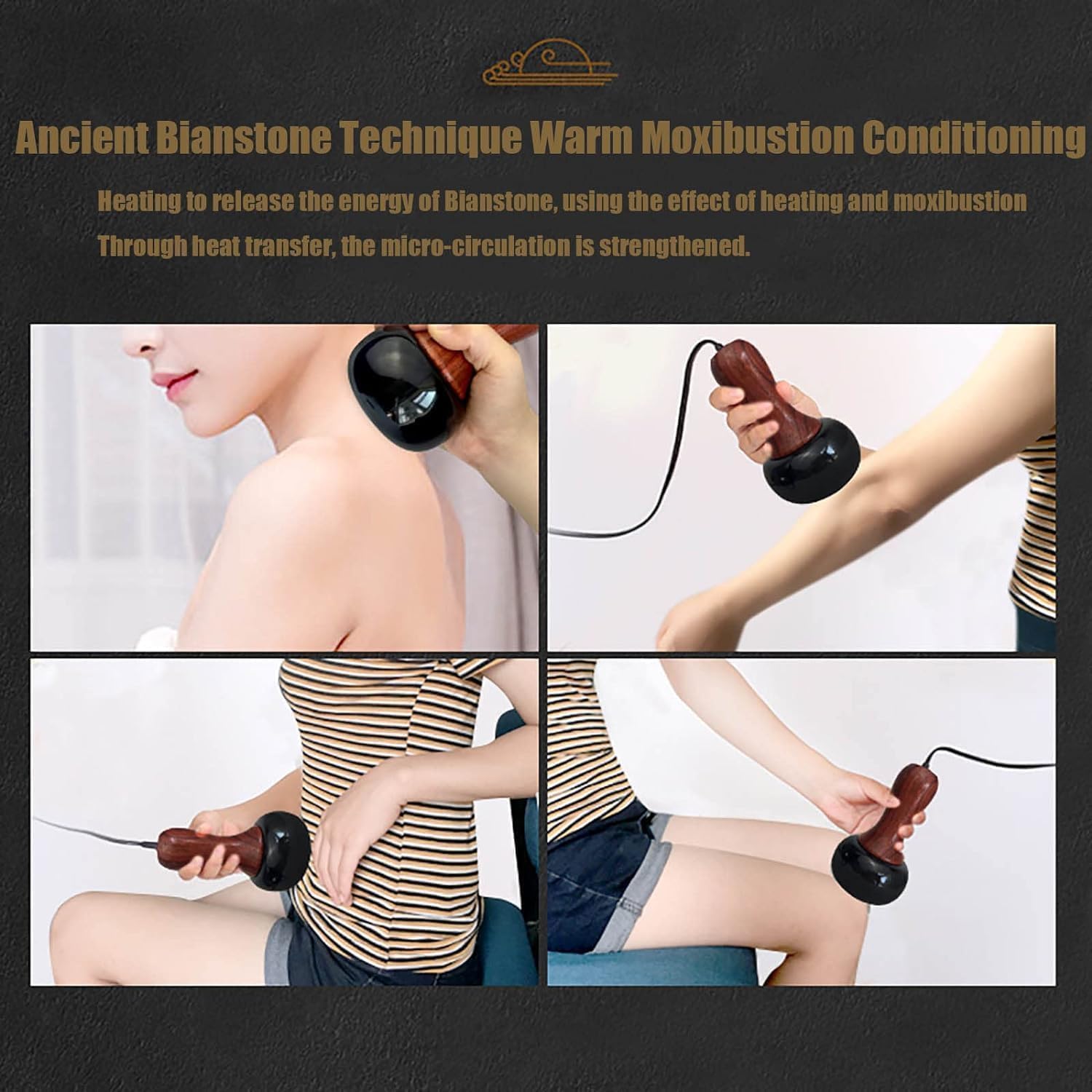 Masajeador Eléctrico de Piedra Caliente, Piedra Natural Guasha Raspado Espalda Cuello Cuerpo Herramientas de Masaje, Piedras de Masaje con Kit Calentador, Piedras Calientes de Basalto