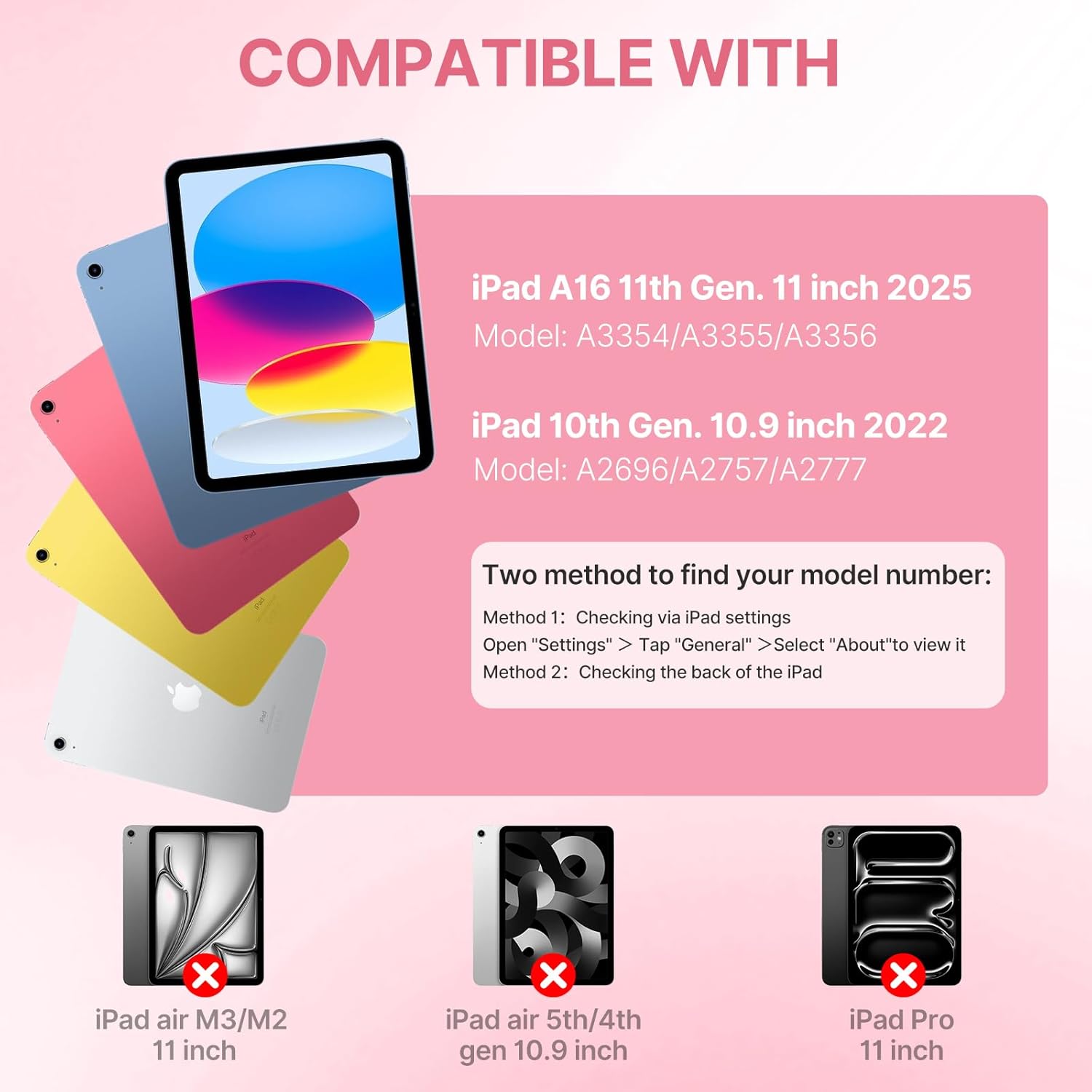 Wenlaty for iPad (A16) 11th/10th Generation Case with Keyboard - Detachable Wireless, Thin & Light Folio Keyboard Cover with Pencil Holder, for iPad 11-inch 11th 2025/10.9-inch 10th 2022, Pink