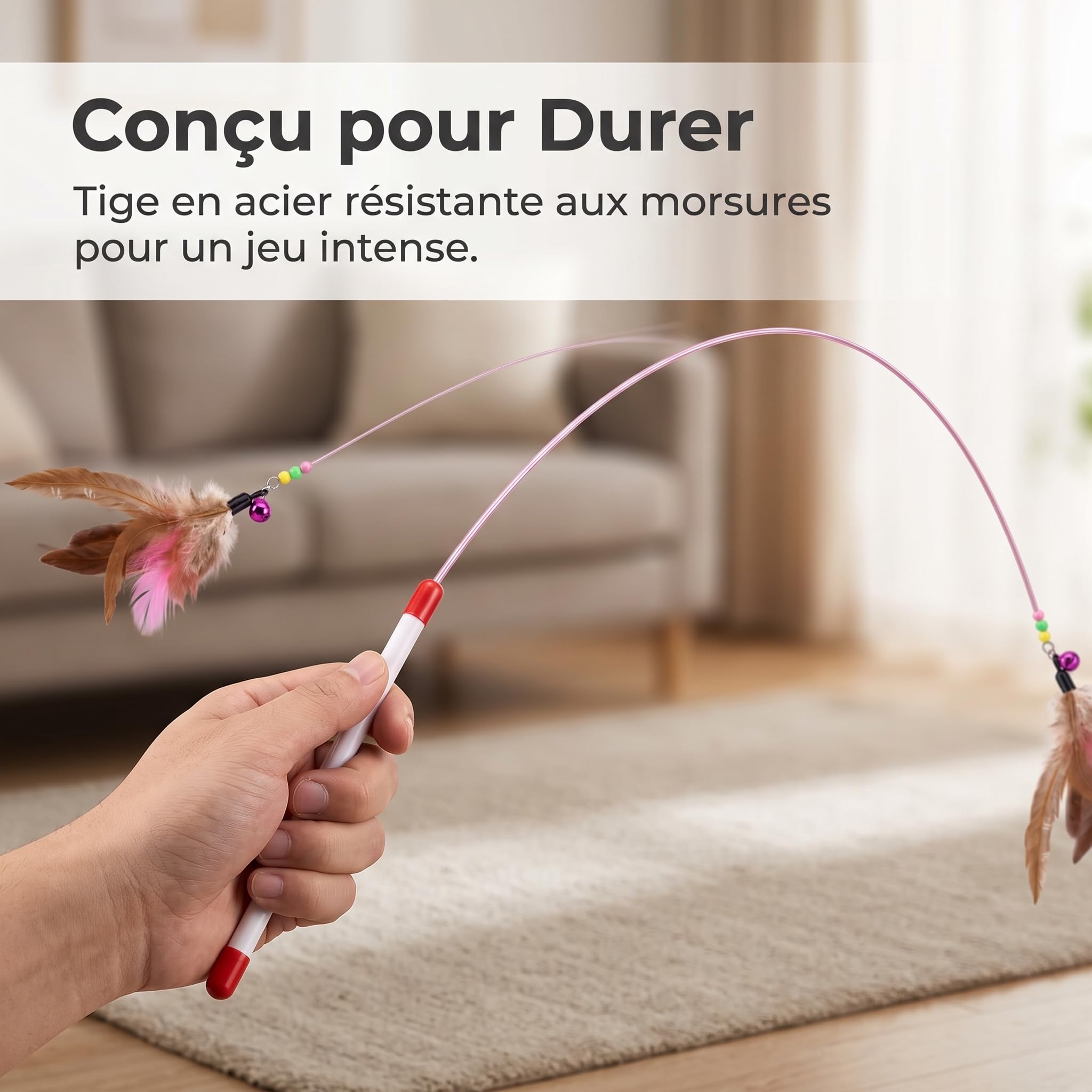 Canne à Pêche Jouet Chat Interactif pour Chatons et Chats Adultes, Plumeau Résistant aux Morsures, Jeu Chat Stimulant, 1 pièce