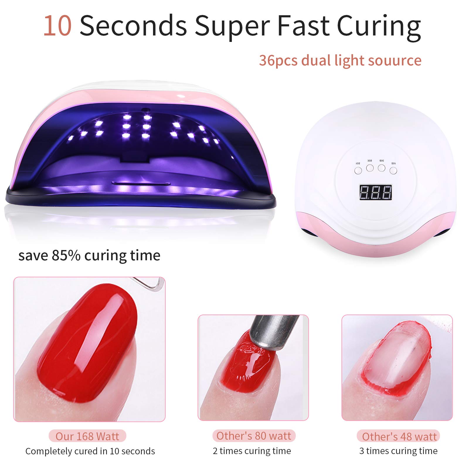 168W Lampada Unghie a LED UV per Manicure e Pedicure,36LED Professionale con Automatico Sensore,Display LCD,4 Time