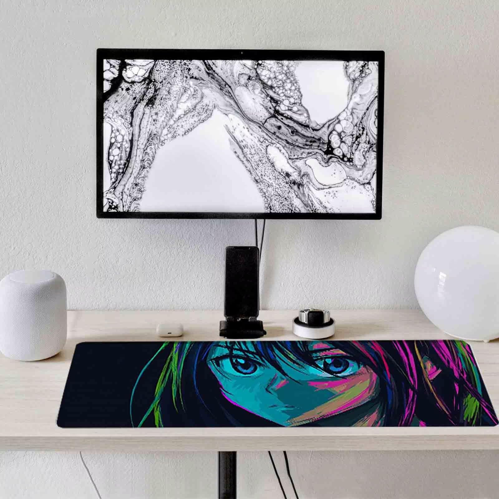 Czarna podkładka pod mysz kreskówka XXL podkładka pod mysz 1200 x 600 mm podkładka pod mysz ze zszytymi krawędziami i gumową podstawą antypoślizgowa podkładka pod mysz XXL do komputera, laptopa