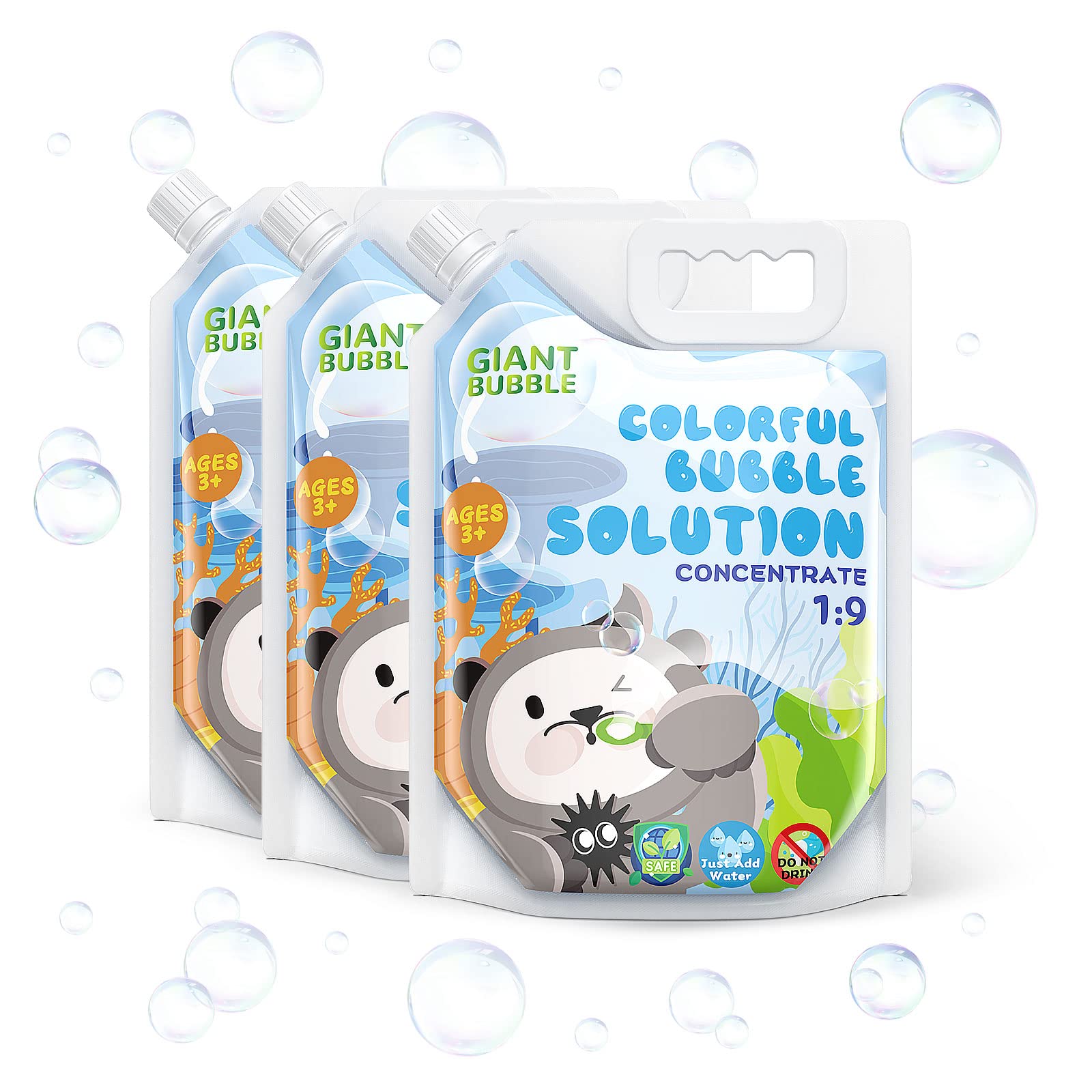 2023 Newest Bubble Solution Bulk, 3 Pack of 8 OZ Concentrated Bubble Solution Refill(Up to 1.6 Gallon), Exclusive Handbag Design, One-step Dilution, Bubbles for Kids Toddlers (3 Pack)