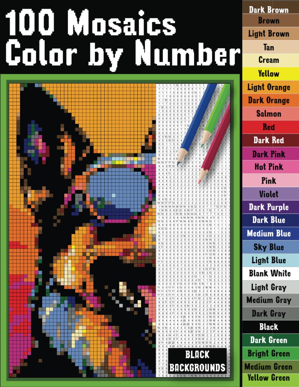 100 Mosaics Color by Number: Easy and Simple Color Quest Designs for Relaxation | Pixel Art Coloring Book for Adults | Stress Relief With Black Background.