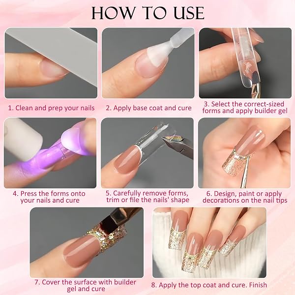 Kiiwah 150 Pezzi Dual Nail Form per 3D Manicure Francese, Unghie Ricostruzione Extension Unghie Finte Nail System Riutilizzabile, per Gel Polygel Acrygel (Quadrato) - 5