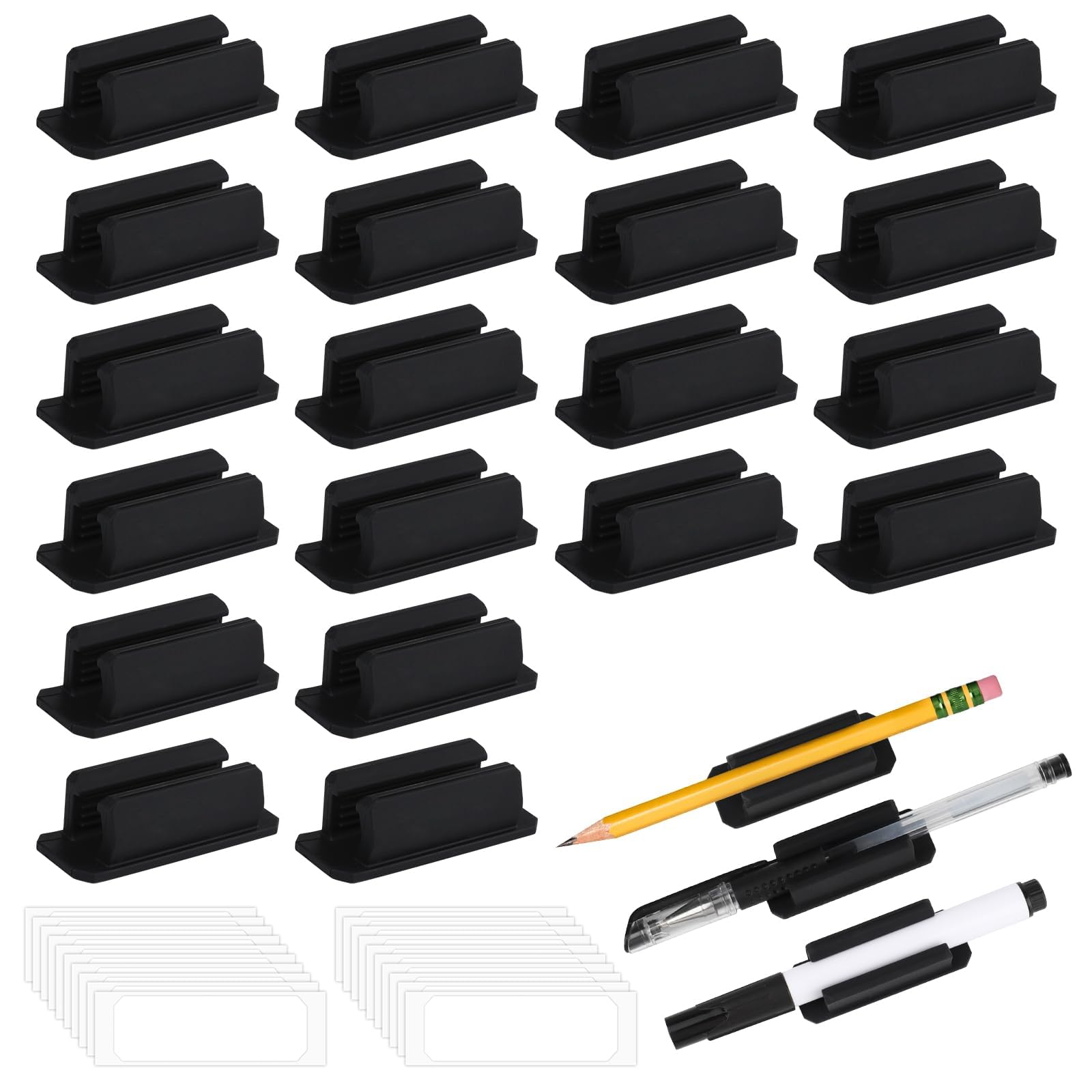 Nexlynk 20 Pcs Pen Holder for Desk, Black Adhesive Silicone Pencil Holder Clips for Marker Holders, Clipboard Attachment, Classroom and Office Desk Accessories, Teacher & Student Supplies โ image 1