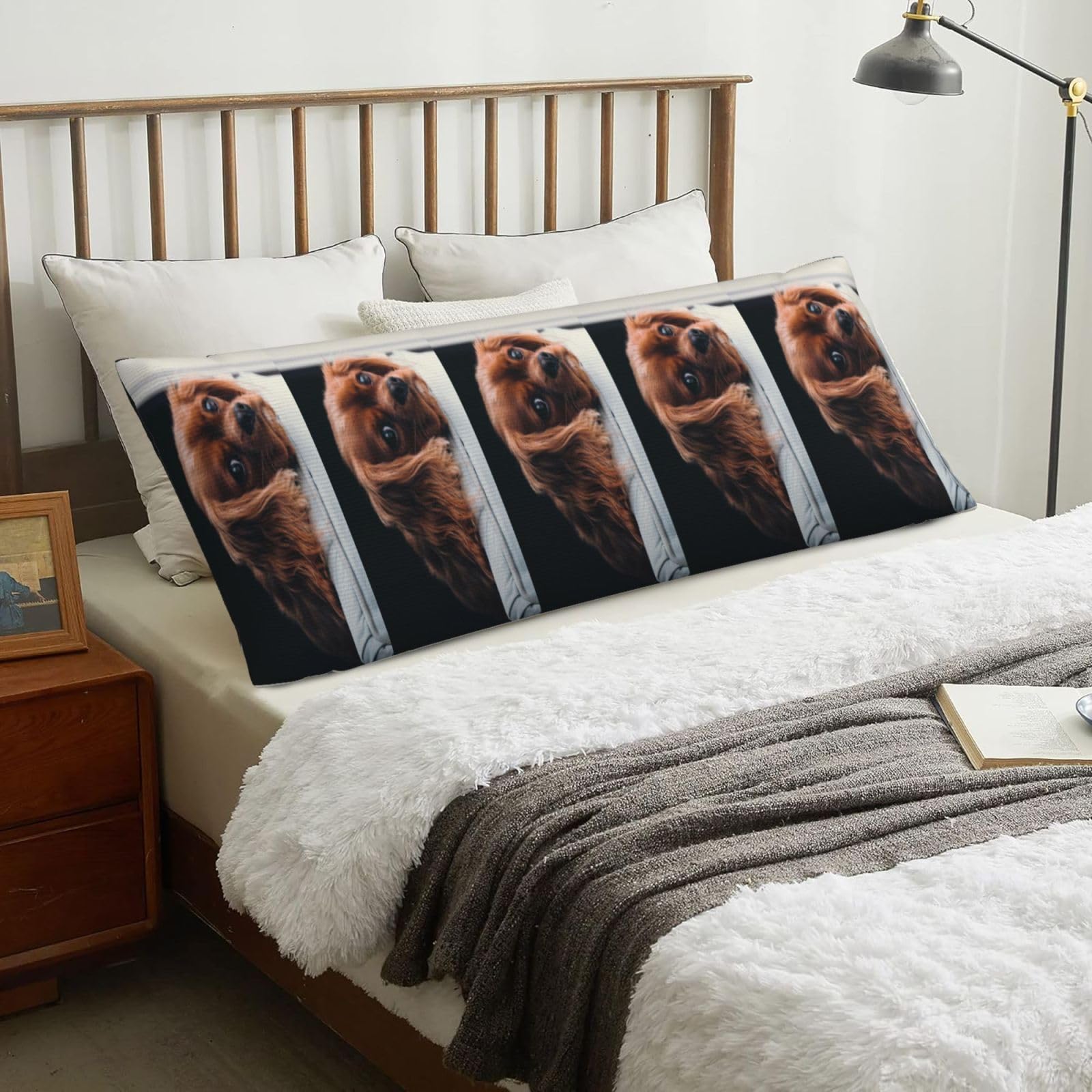 Ruby Cavalier King Charles Spaniel Puppy Dog, Body Pillow Cover with Zipper,Long Body Pillowcase 20 x 60 in