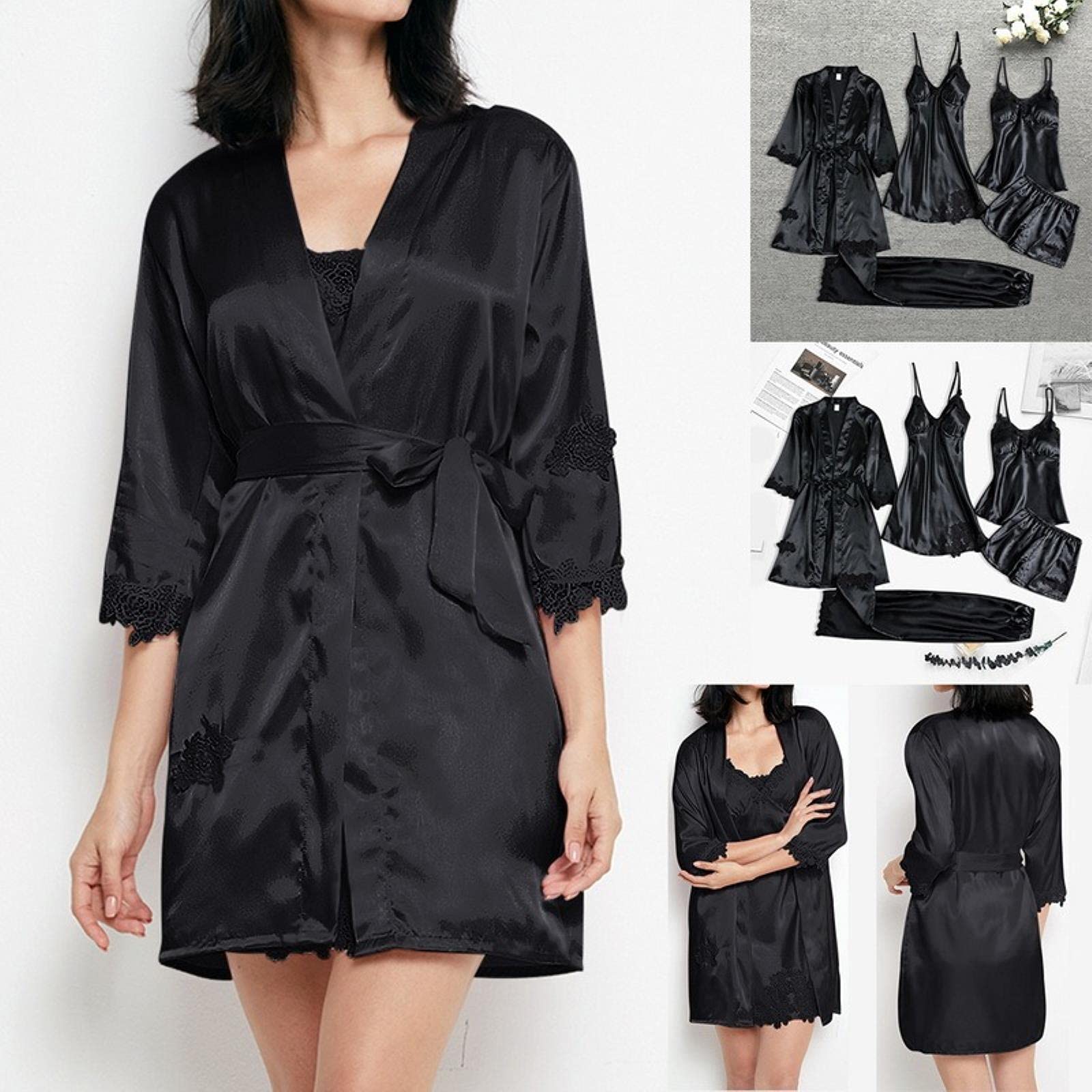 UKKO Femmes Chemise de Nuit Vêtement De Nuit Femme Robe Femme Femme De Nuit Pyjama Set Dentelle Chemise De Nuit Et Peignoir Robe Mariée Nightwear Nightwear À La Maison-A-4,XXXL