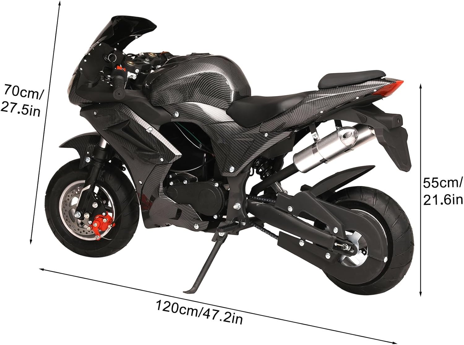 Pocket Rocket Motorcycle, 4-Stroke 50cc Motorcycle with Front Rear Disc Brakes, Dual Headlights Pocket Gas Motorbike, Kids Dirt Bike, Mini Motorcycles for Adults Trail Racing Up to 40KM/H Bla