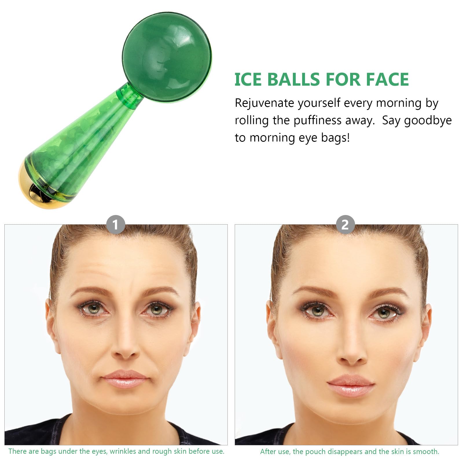 HOMSFOU Bola de Hielo Facial de Jade Verde, Globos Faciales Refrescantes para Cuidado Piel, Rodillo de Hielo para Reducir Hinchazón y Ojeras, Frío para Rostro y Ojos