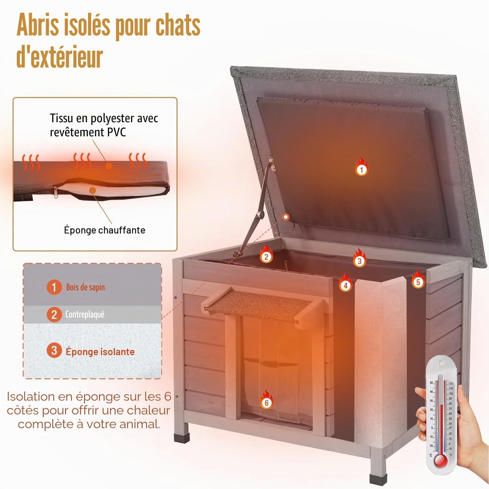 X-ZONE PET Maison pour chat extérieure chauffée, abri pour chat pour l'extérieur avec doublure isolée, maison résistante au froid pour l'hiver