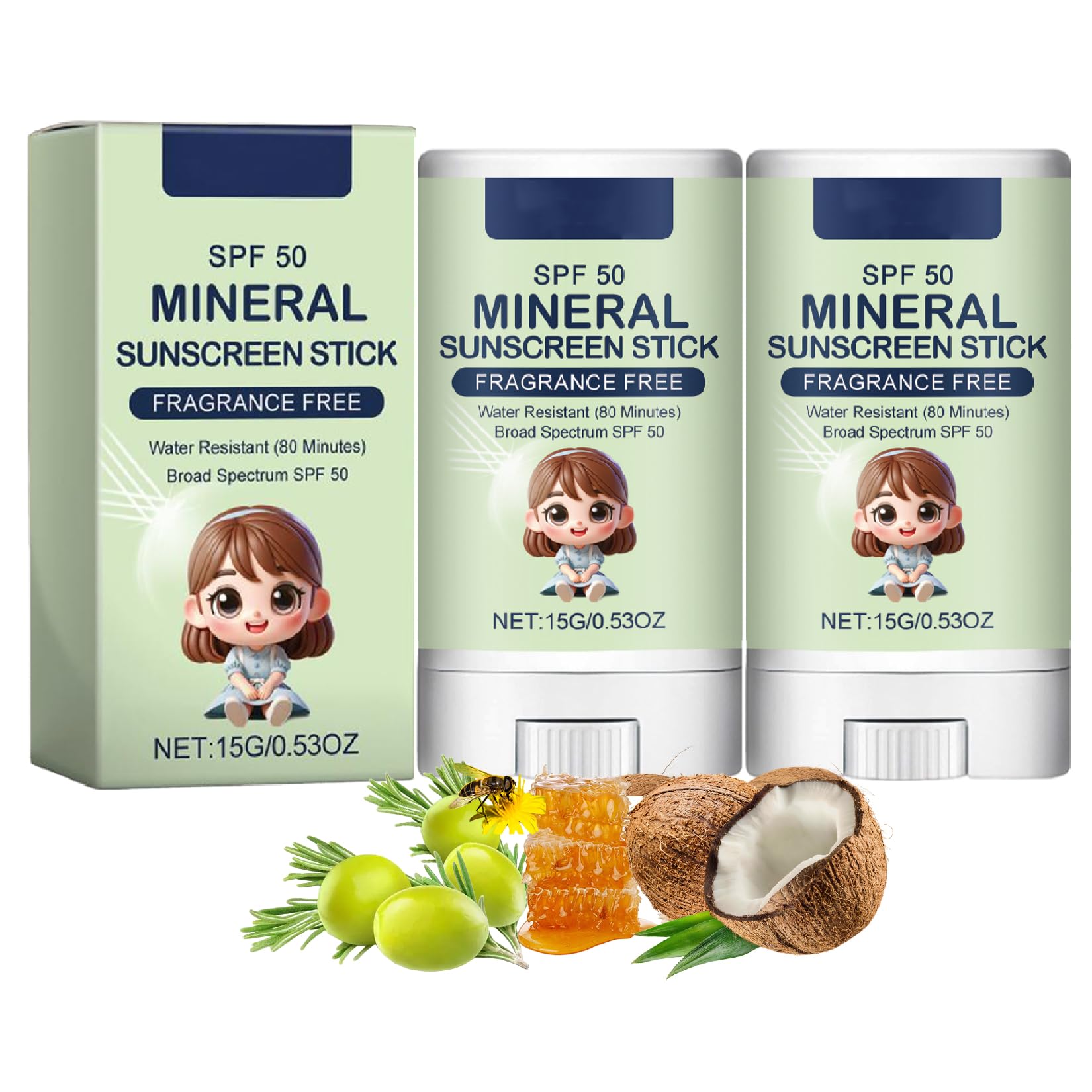 Fragrance-Free Mineral Sunscreen Stick SPF 50 for Face & Sensitive Skin, Waterproof, Broad Spectrum UVA UVB Protection