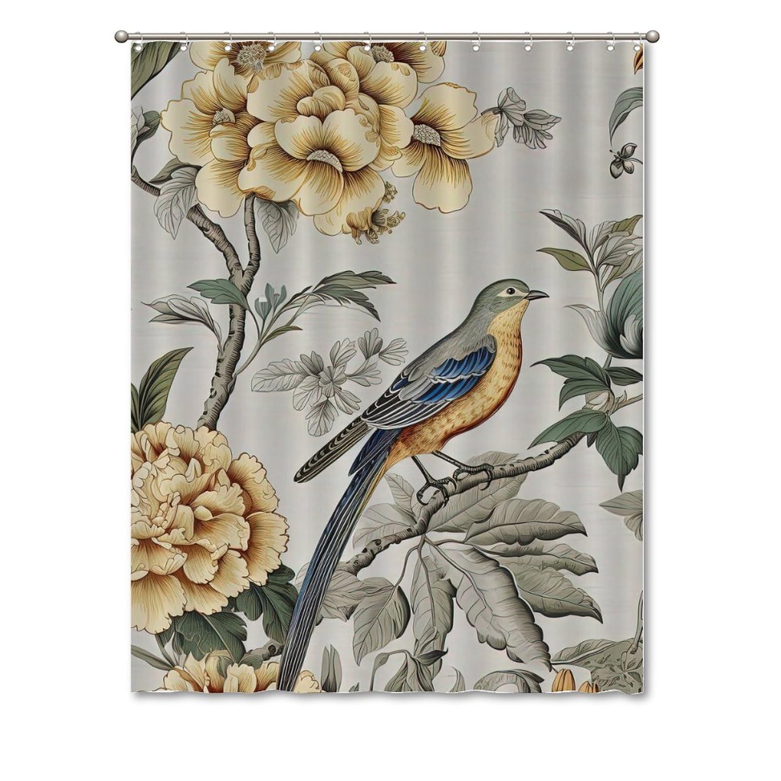Rideau de douche anti éclaboussures pour régler les fuites d'eau avec motif floral oiseau