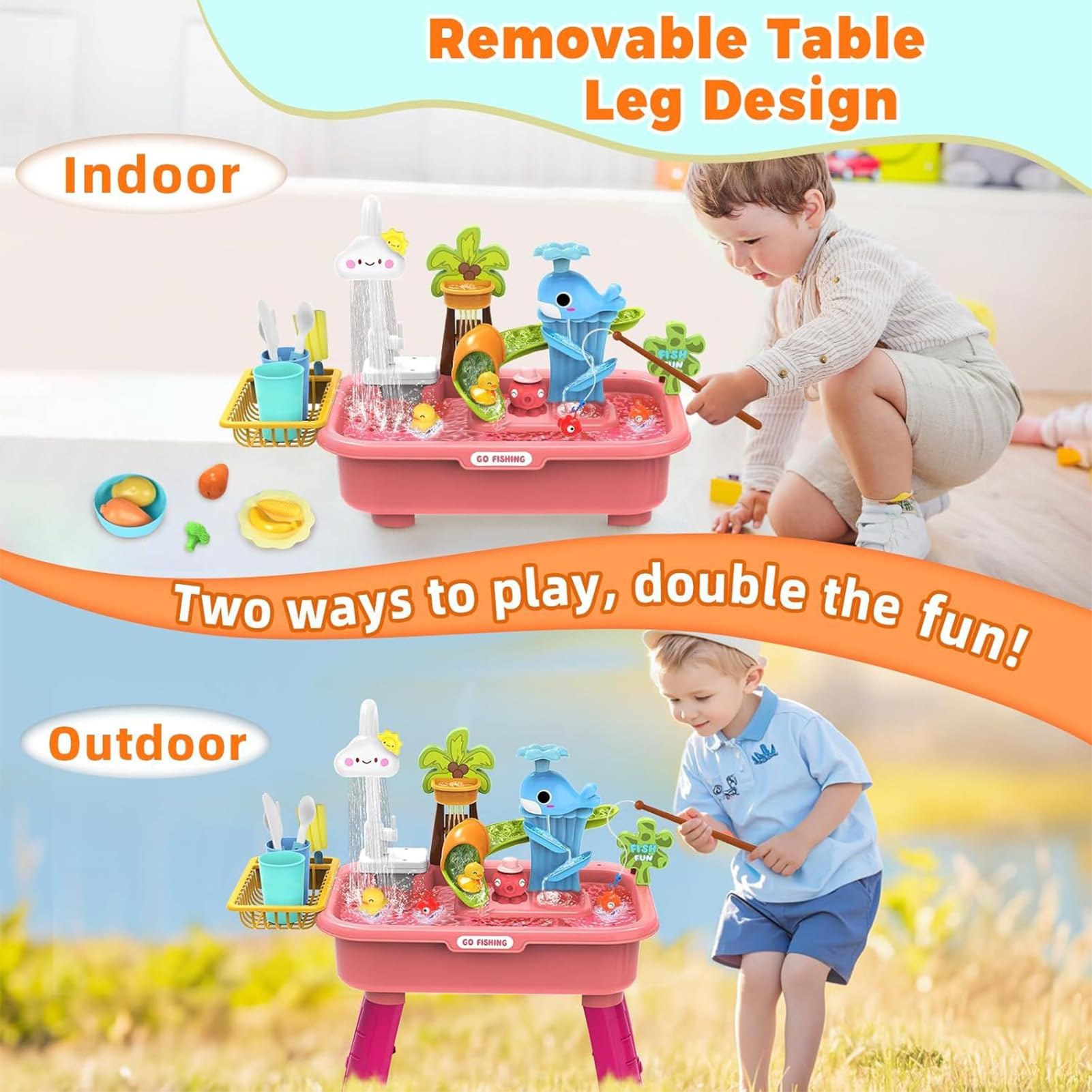 Mesa de Agua para Mesa de Agua - Juego de imitación Educativo, Lavabo multifunción con Grifo eléctrico para jardín, pícnic, casa de Juego, Piscina, Playa, cumpleaños | Juego Educativo de Imitación Grifo Eléctrico 4 en 1 para Jardín Escolar Camping Casa de