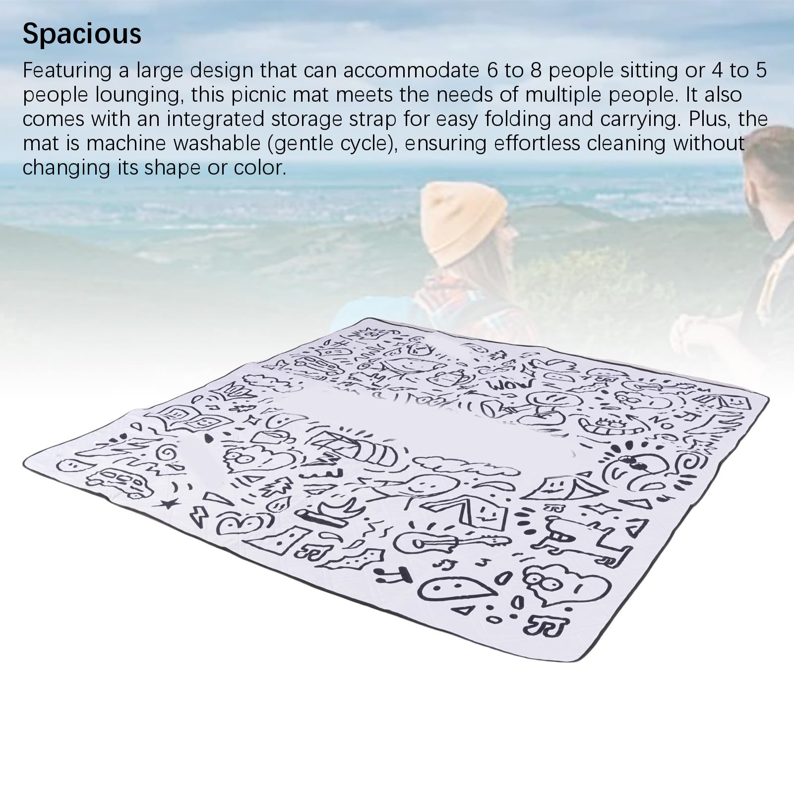 Coperta da picnic grande, spessa, impermeabile, per viaggi all'aperto, campeggio, 2 m, lavabile in lavatrice, morbido tessuto pongee (bianco)
