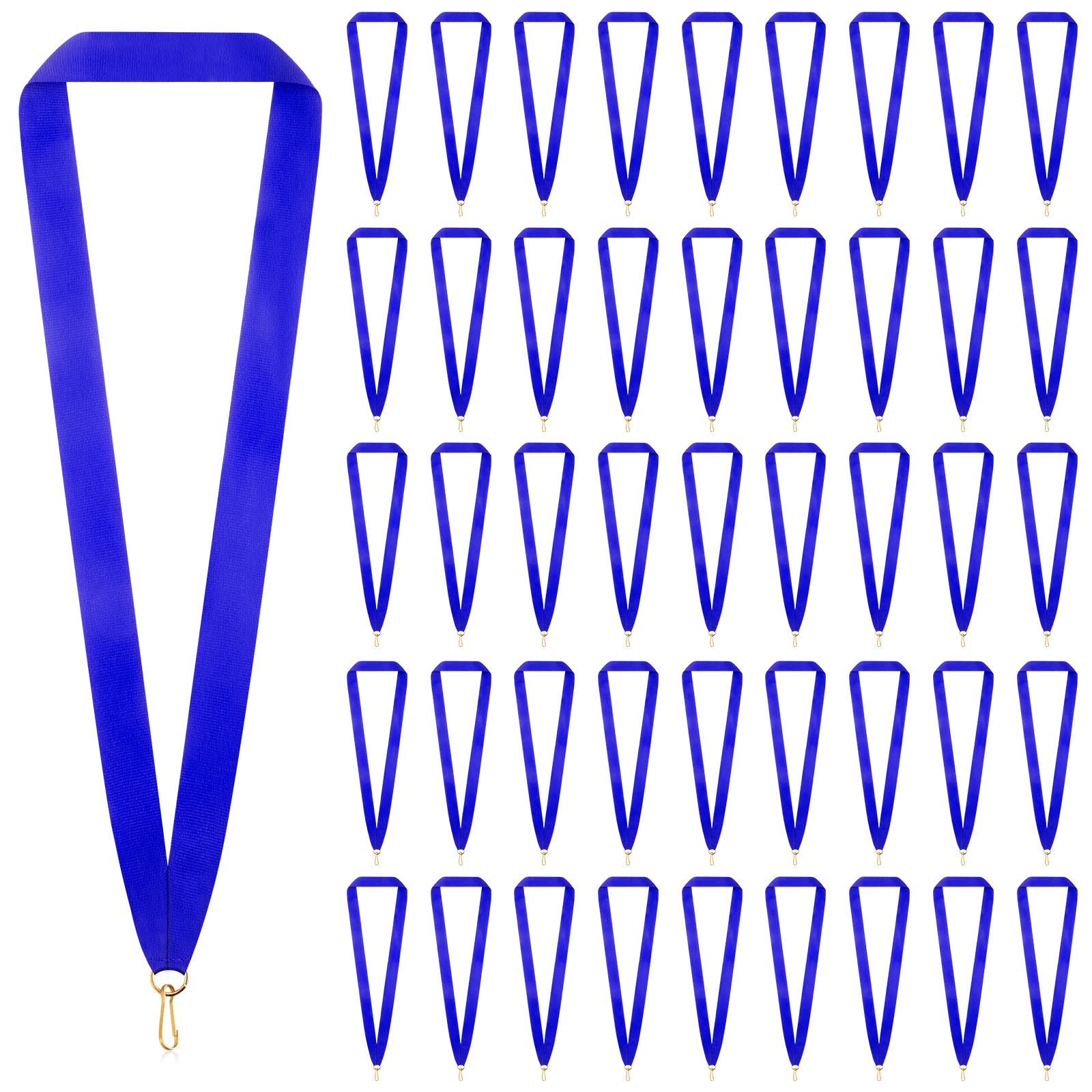 Berlune 100 Pcs Neck Ribbon with Snap Clips Blank Medal Solid Award Ribbon Lanyards Flat Award Holder for Kids Adults Student Competitions Sports Party Back to School Ceremonies Achievement (Blue)