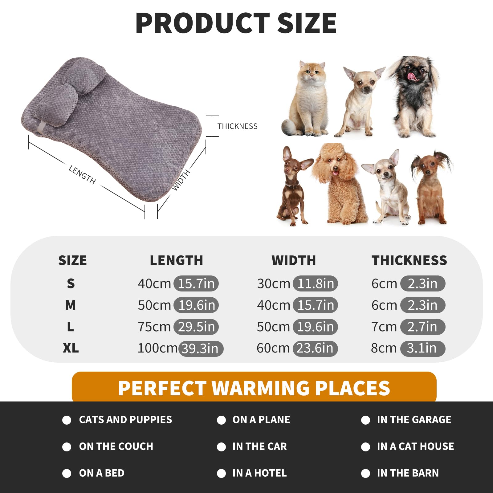 PETCUTE Tapis Chat Tapis Chauffant Chat sans Électricité - Tapis Chien Lavable, Coussin Fixe Intégré, Housse Amovible Lavable en Machine Et Surface Antidérapante，S-Gris