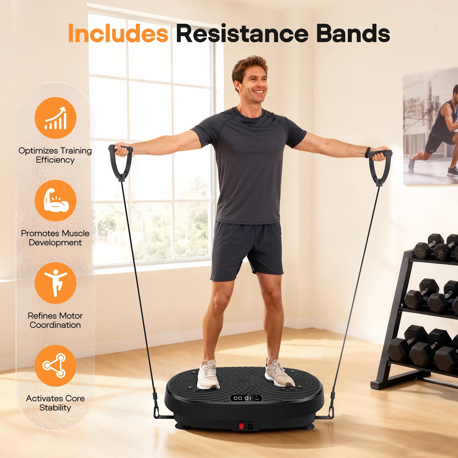 Vibration Plate, Plateforme de Fitness Vibrante pour Le Drainage Lymphatique, 120 Niveaux d’Intensité Plaque Vibrante Maison Antidérapante avec Haut Parleur Bluetooth & Télécommande