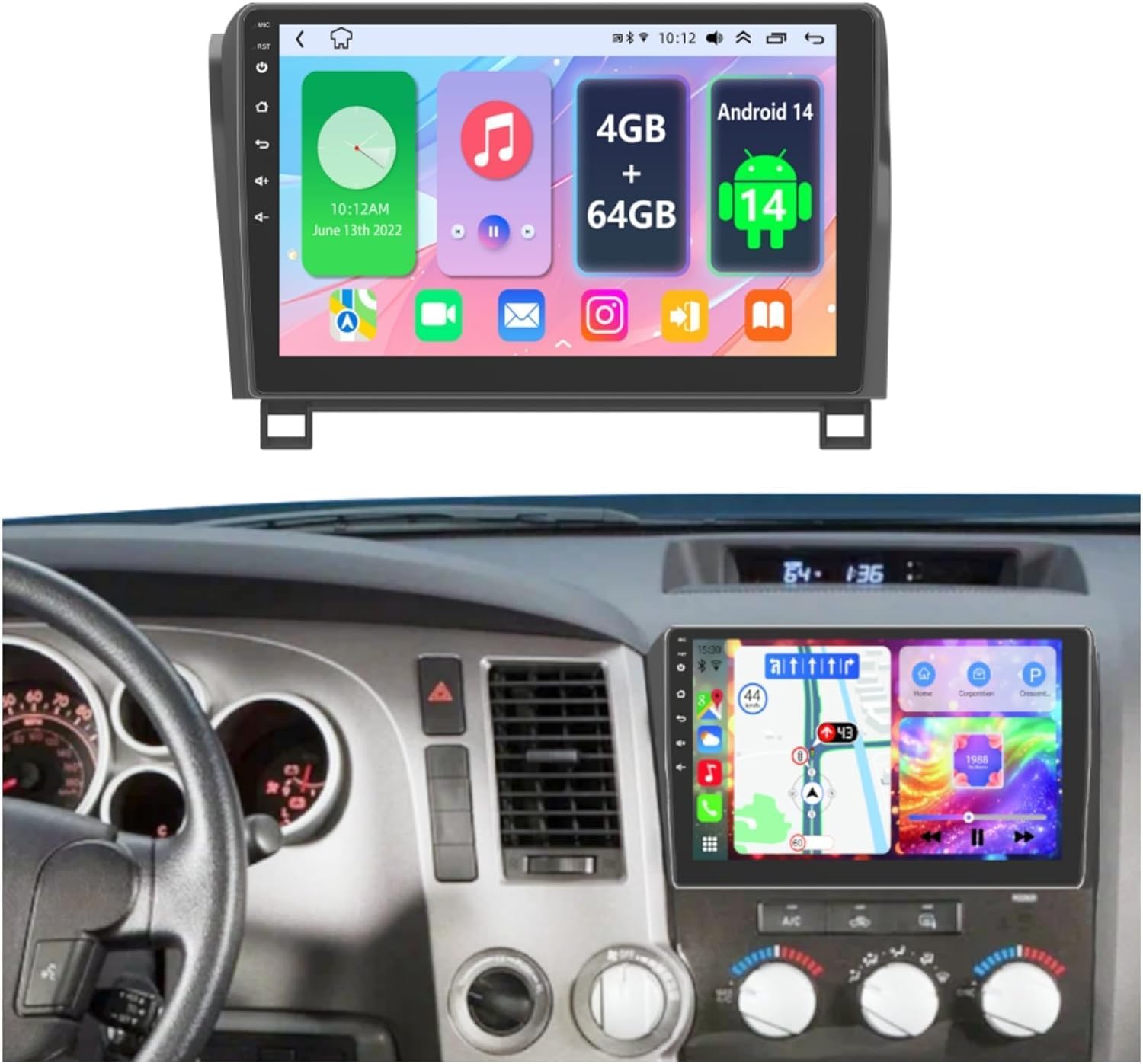 WOSXGZHO 10.1" Android 14 Car Stereo for Toyota Tundra/Sequoia (4+64GB)