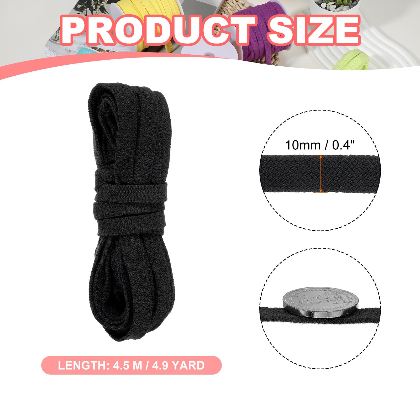 PATIKIL Flat Drawstring Cord 10mm x 5 Yd - Image 2