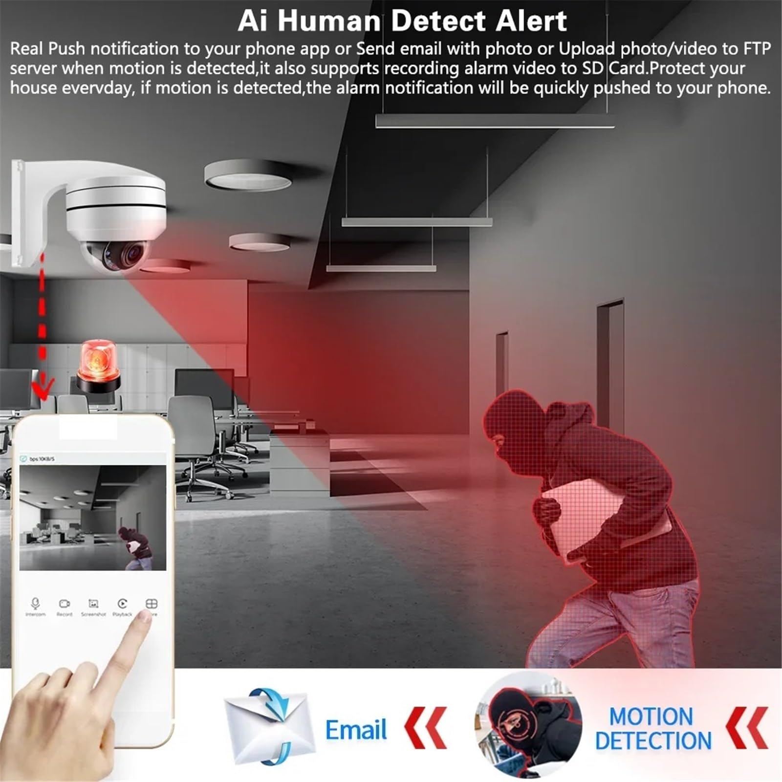 Telecamere di Sicurezza per Esterni, Visione nottu Telecamera IP Dome PTZ IP66 da Esterno con Zoom Ottico 5X, 5 MP, Poe, rilevamento del Movimento, Visione Notturna, Audio, Sicurezza CCTV P2P