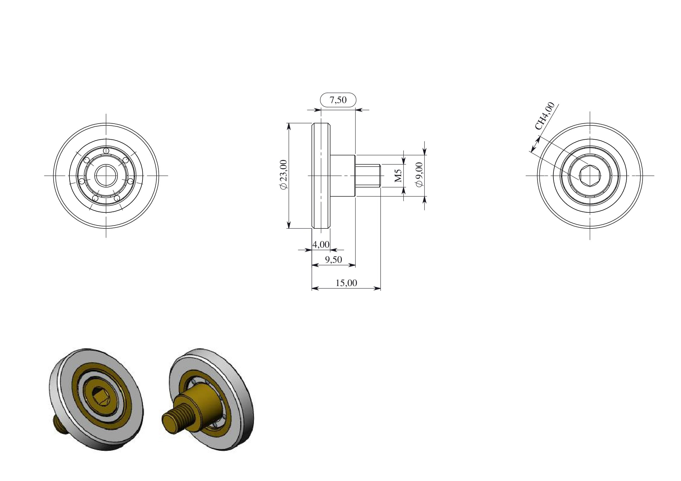 Cuscinetti Box Doccia VR - Kit 2 Pezzi Rotelle a Sfera di Ricambio in Acciaio per Ante Doccia a Scorrimento Cuscinetto diametro 23x4x9.5x15 filettatura M5 CH4 profilo Piatto