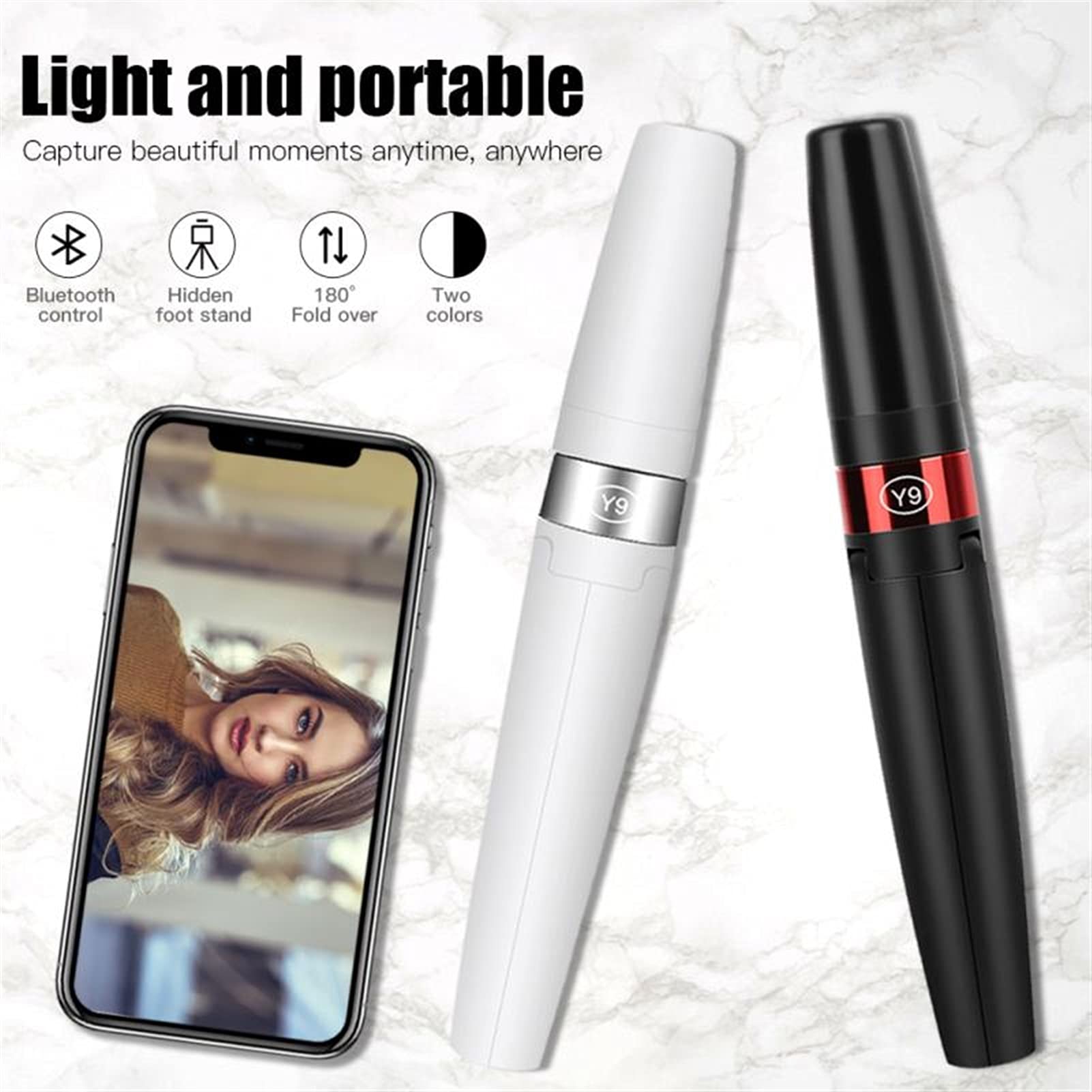 SCRUBY Bastone per selfie wireless Bluetooth 3 in 1 con treppiede, staffa pieghevole, design portatile, supporta il 98% dei telefoni cellulari (bianco Y9)