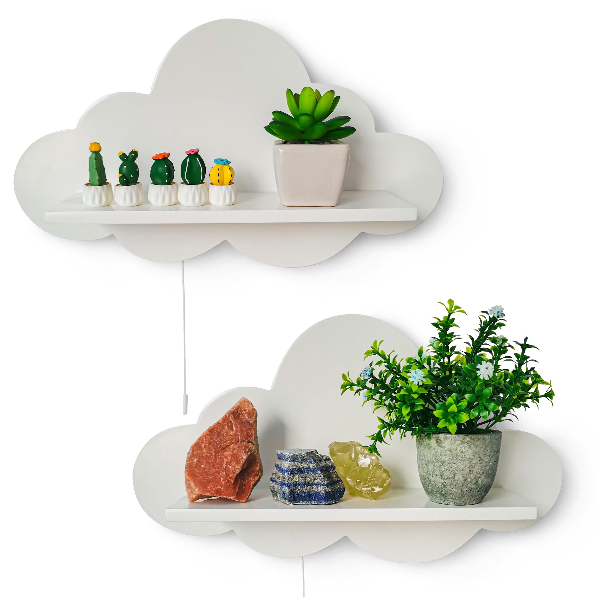 Floating Cloud Wall Shelves 2 Pack, Mini Cloud Floating Shelves for Kids Room Decor, Hanging Display Wall Shelf for Bathroom Livingroom Bedroom, Decorative Cloud Shelf for Toys Plants Books