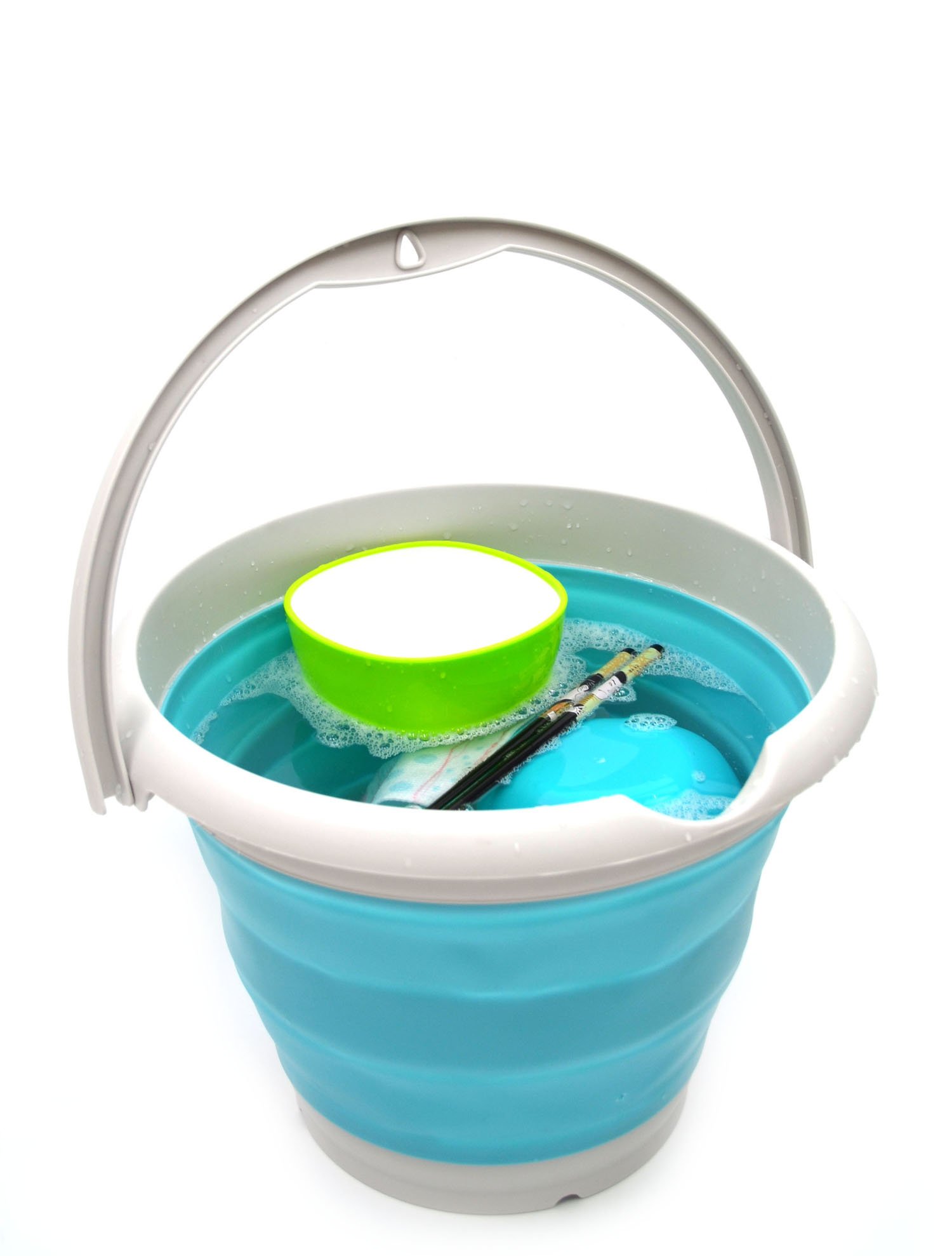 SAMMART Collapsible Plastic Bucket - 10L (2.6 Gallon) Foldable Tub, Portable Water Pail For Fishing, Camping, Outdoor Use, Set Of 2, Leaf Blue