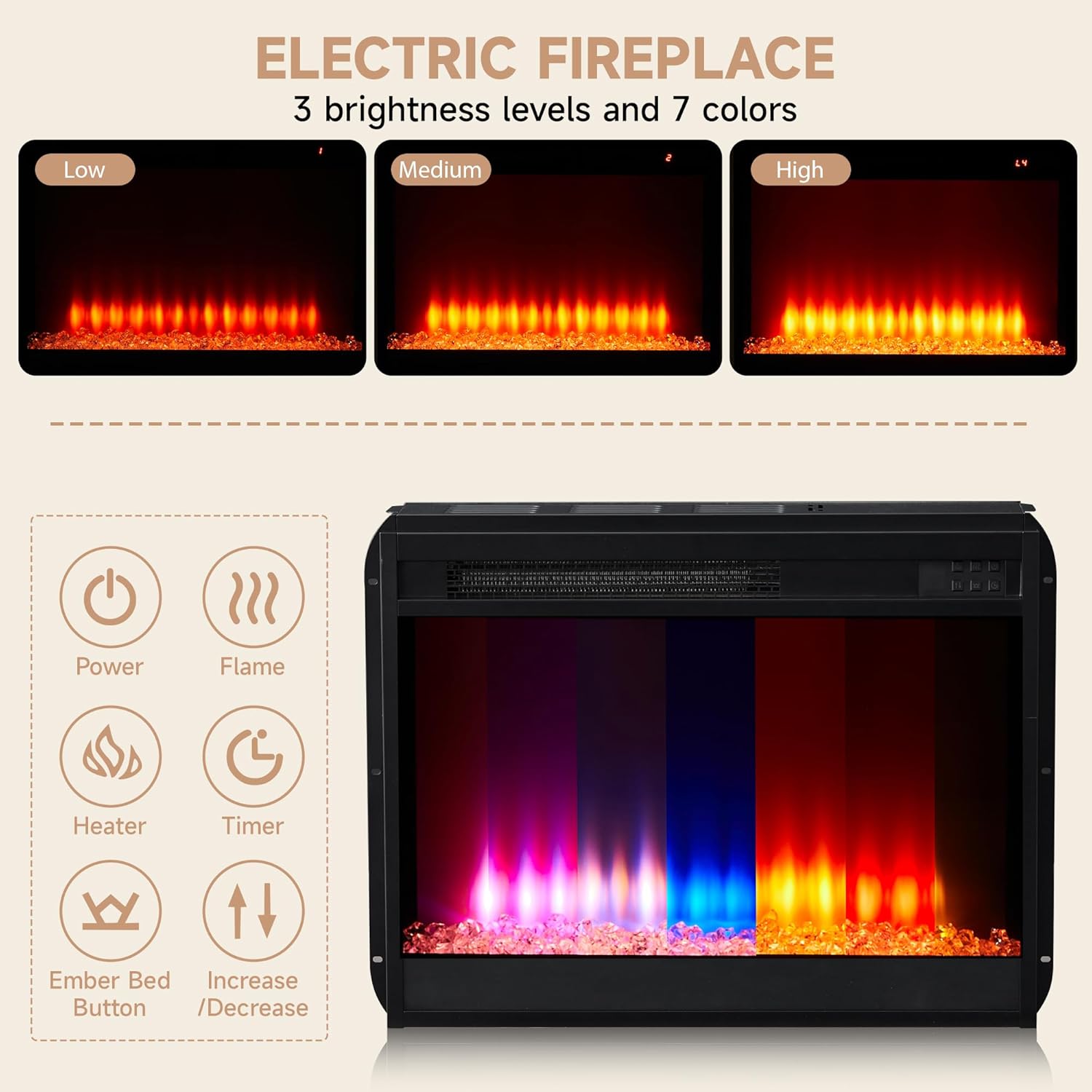 Fireplace TV Stand, Fluted TV Stand with Storage and Sliding Door, Farmhouse Entertainment Center Media Console Table for Living Room (Walnut)