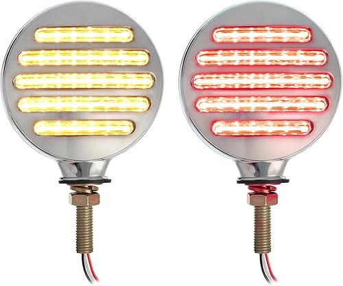 Partsam 2 luces de señal de giro LED de doble cara de línea plana, ámbarrojo, luces de pedestal LED redondas de línea plana, montaje en