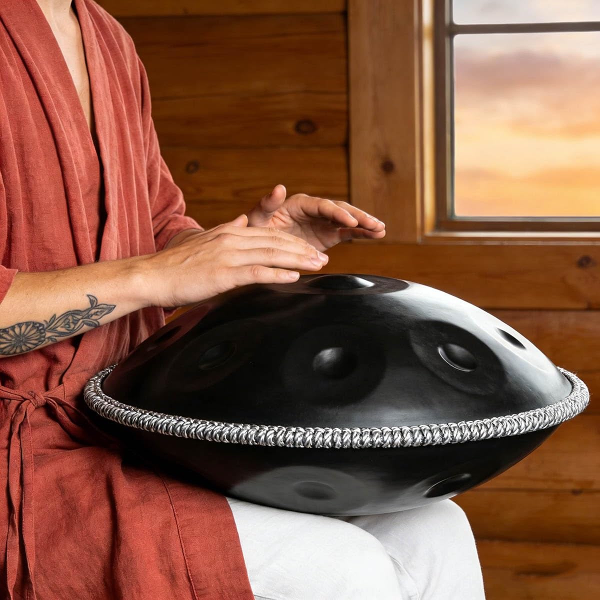 Handpan Tamburo a Mano Strumento a Percussione 432Hz Re Minore 9 Note – Tamburo in Acciaio 22 Pollici con Bacchette e Supporto per Meditazione Yoga e Principianti(blu,432HZ/12Note)