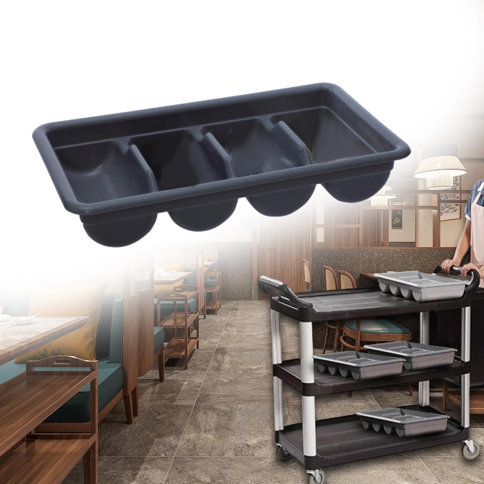 Sharplace Besteckkasten mit 4 Fächern, Küchenutensilienhalter, Löffel, Gabeln, platzsparendes Besteck-Organizer-Tablett für die Restaurantküche, Schwarz