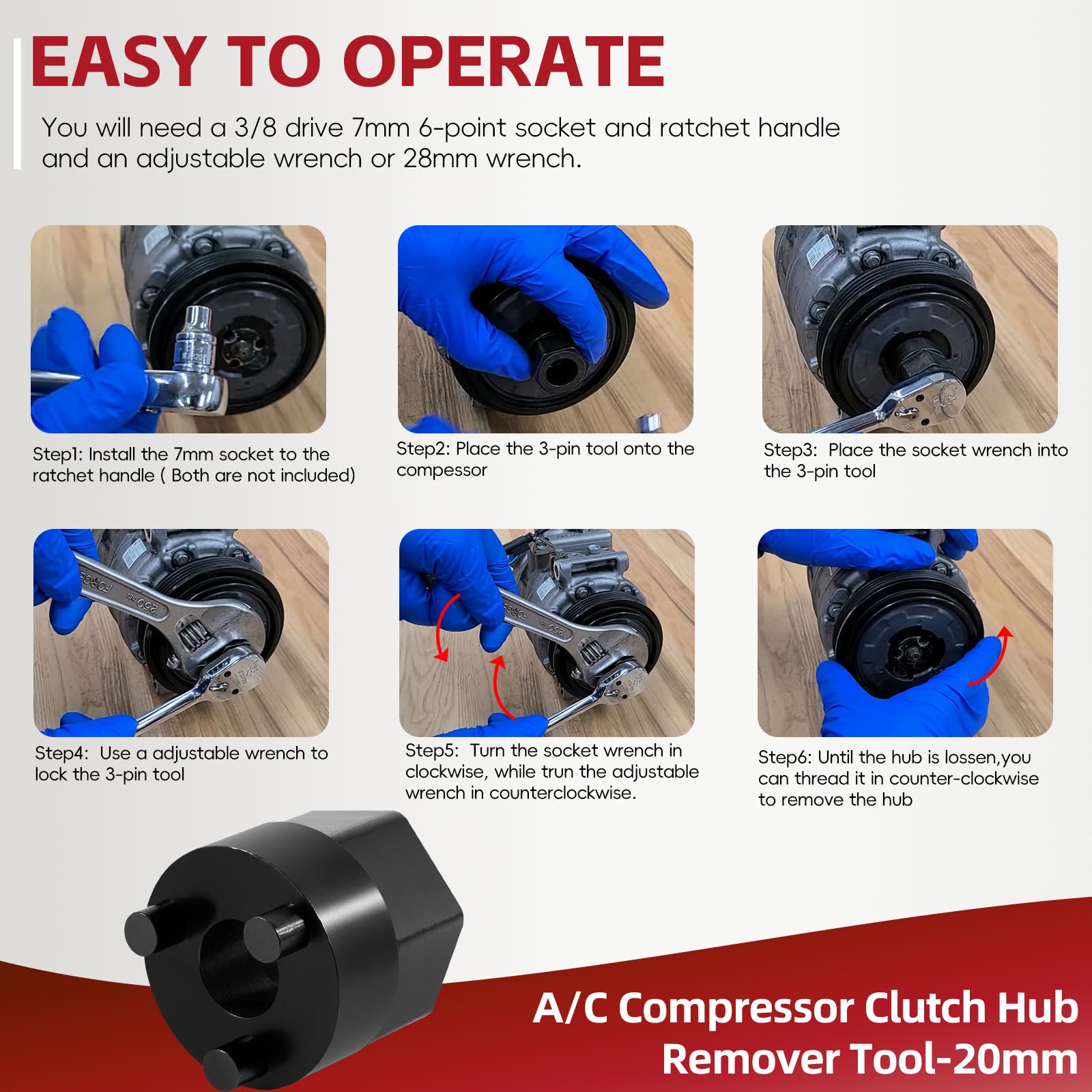 Estrattore Per Mozzo Frizione Compressore A/C – 20mm, Per Compressori 5SE09C, 5SE12C, 6SEL14C, Compatibile Con Audi, BMW, Fiat, Ford